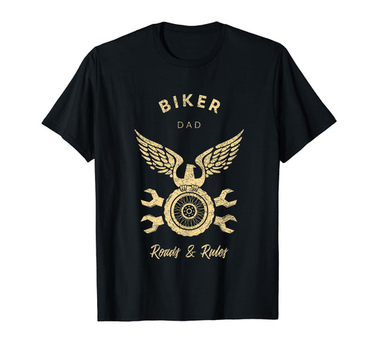 Biker Dad Roads Amp Rules Eagle Wheels T-Shirt - Graphic Print Men Women - T-Shirt, Sweatshirt, Hoodie