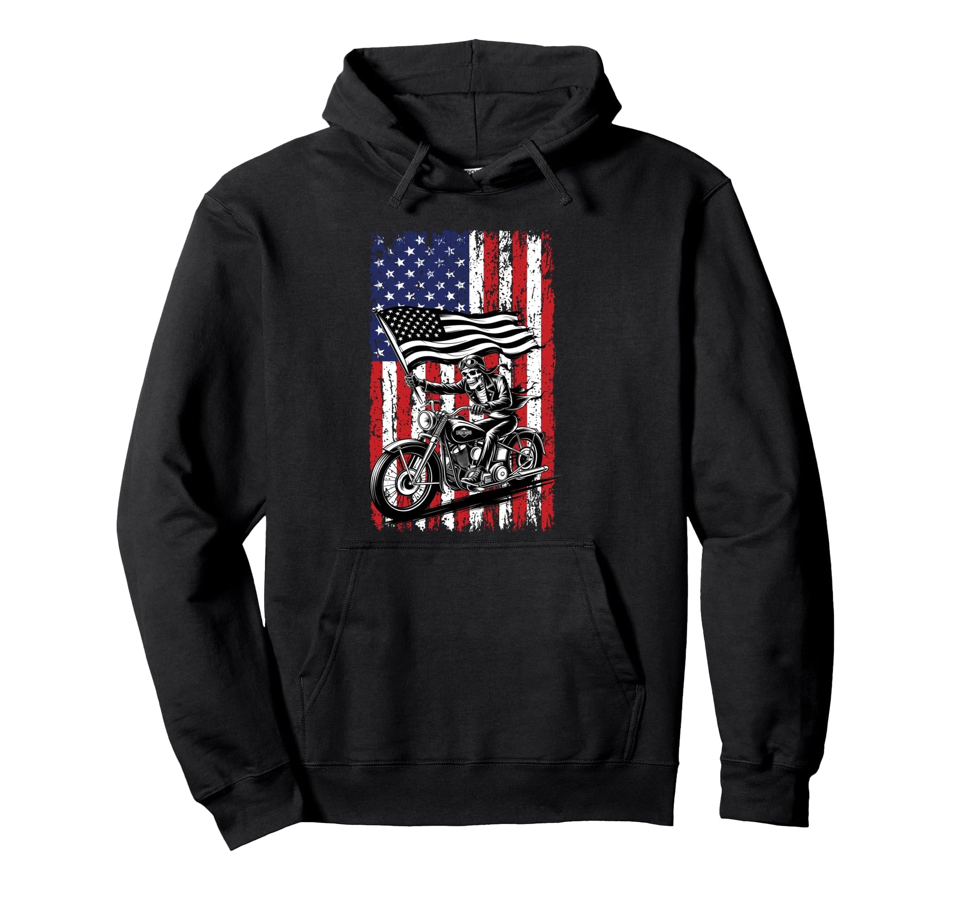 Skeleton Biker Usa Flag 4Th July Hoodie - Fun Novelty Design Unisex - T-Shirt, Sweatshirt, Hoodie