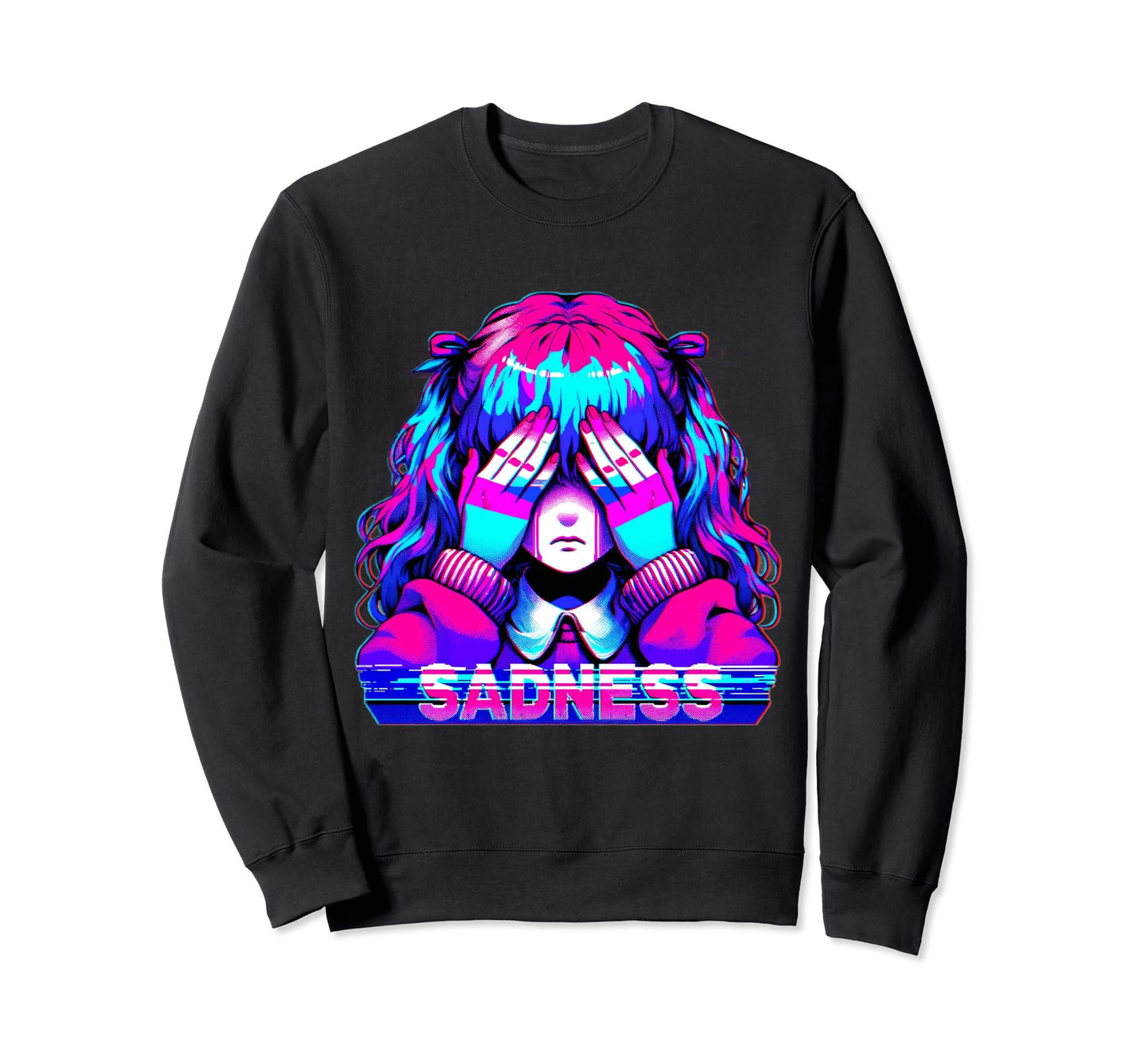 Vaporwave Aesthetic Sad Anime Sweatshirt - Fun Novelty Design Men Women - T-Shirt, Sweatshirt, Hoodie