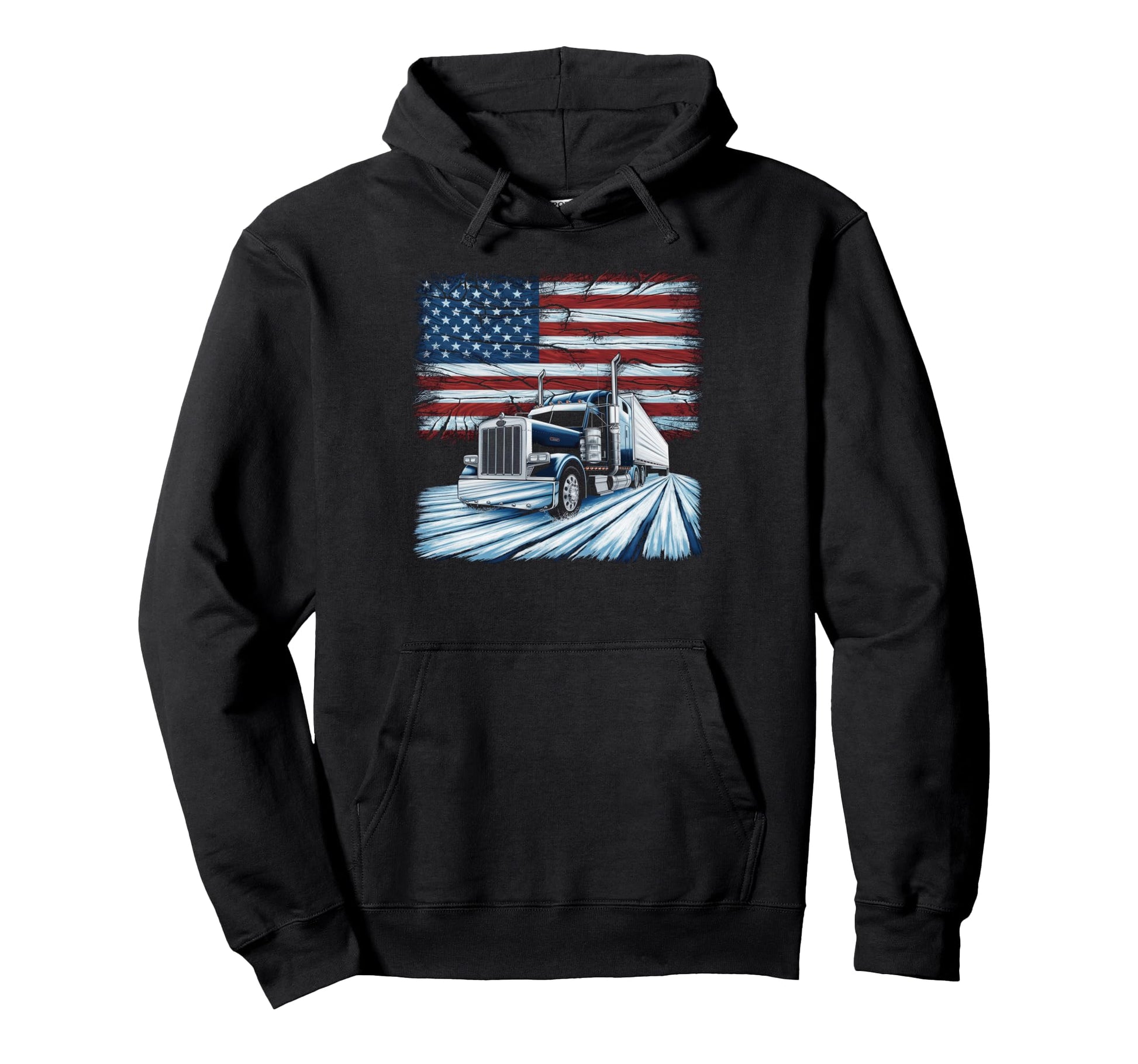 American Flag Trucker Dad Big Rig Trailer Hoodie - Graphic Print Men Women - T-Shirt, Sweatshirt, Hoodie