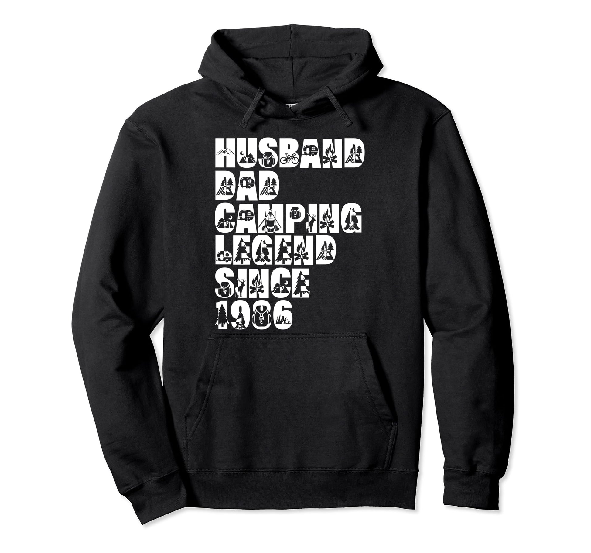 Husband Dad Camping Legend Since 1986 Hoodie - Minimalist Print Unisex - T-Shirt, Sweatshirt, Hoodie