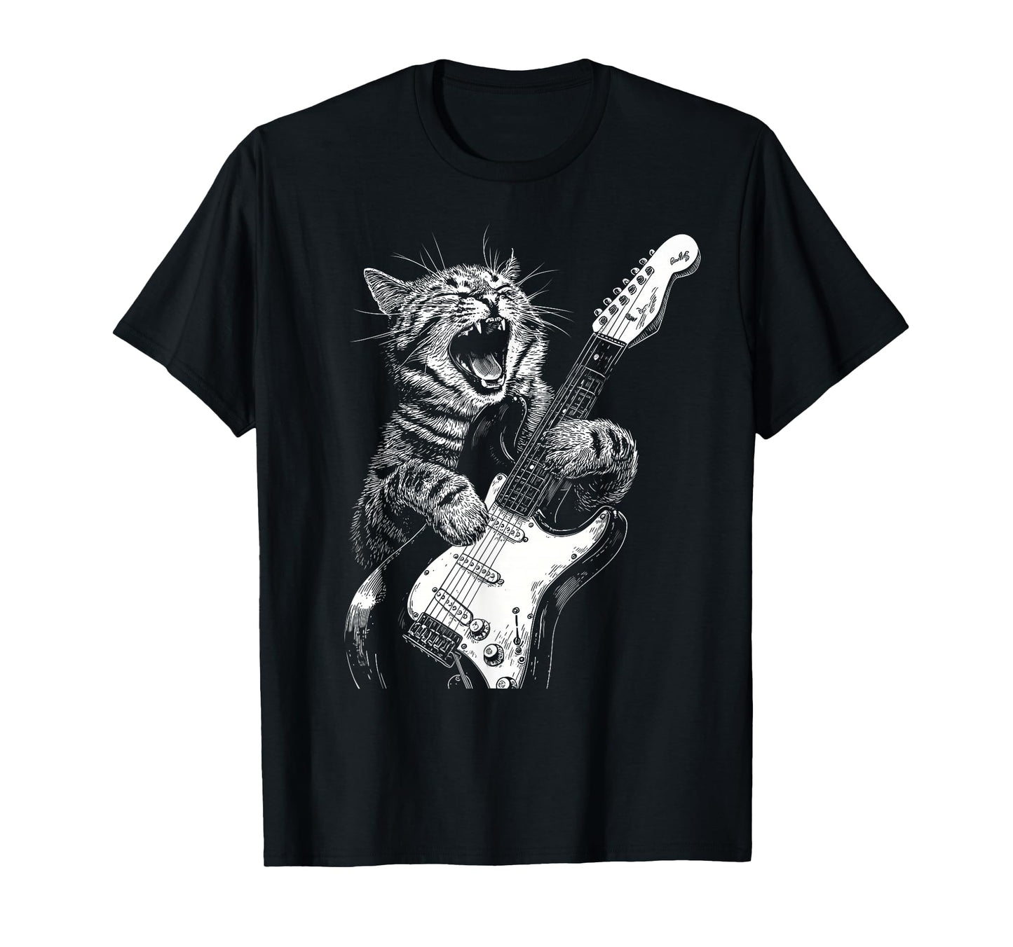 Tabby Cat Playing Electric Guitar T-Shirt - Minimalist Print for Adults - T-Shirt, Sweatshirt, Hoodie