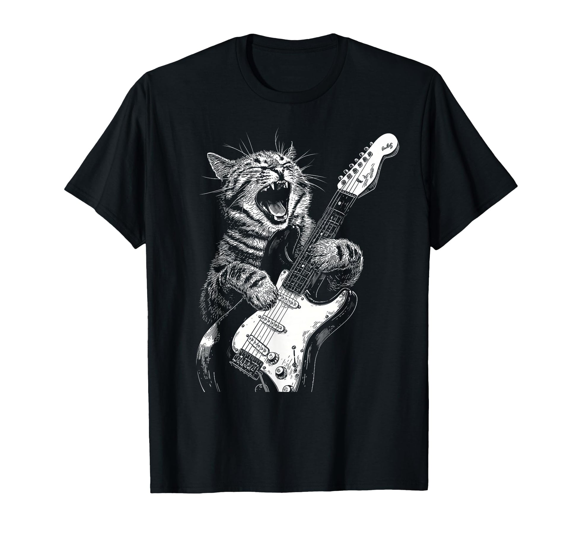 Tabby Cat Playing Electric Guitar T-Shirt - Minimalist Print for Adults - T-Shirt, Sweatshirt, Hoodie