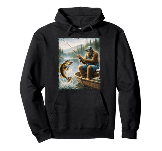 Bigfoot Bass Fishing Funny Sasquatch Hoodie - Trendy Graphic for Adults - T-Shirt, Sweatshirt, Hoodie