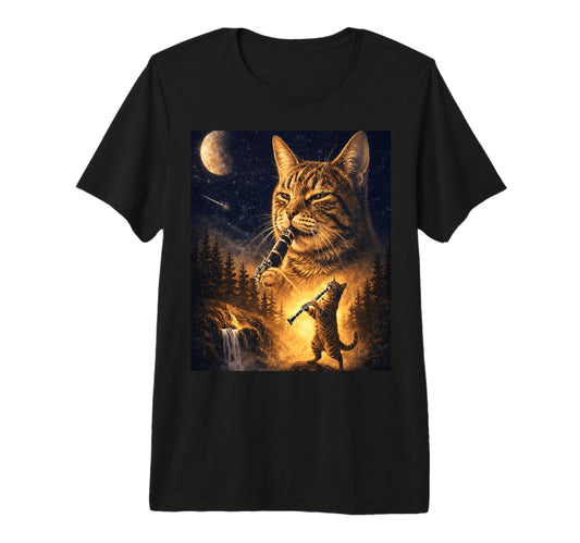 Cat Playing Clarinet Music Funny T-Shirt - Unique Graphic Men Women - T-Shirt, Sweatshirt, Hoodie