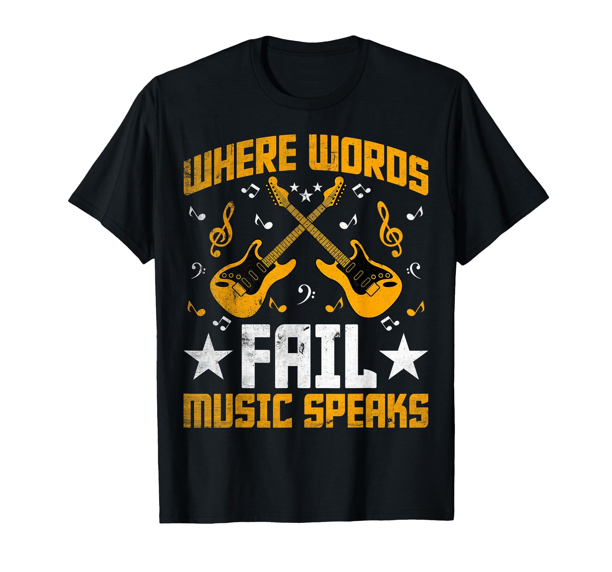 Where Words Fail Music Speaks Guitarist T-Shirt - Graphic Print for Adults - T-Shirt, Sweatshirt, Hoodie