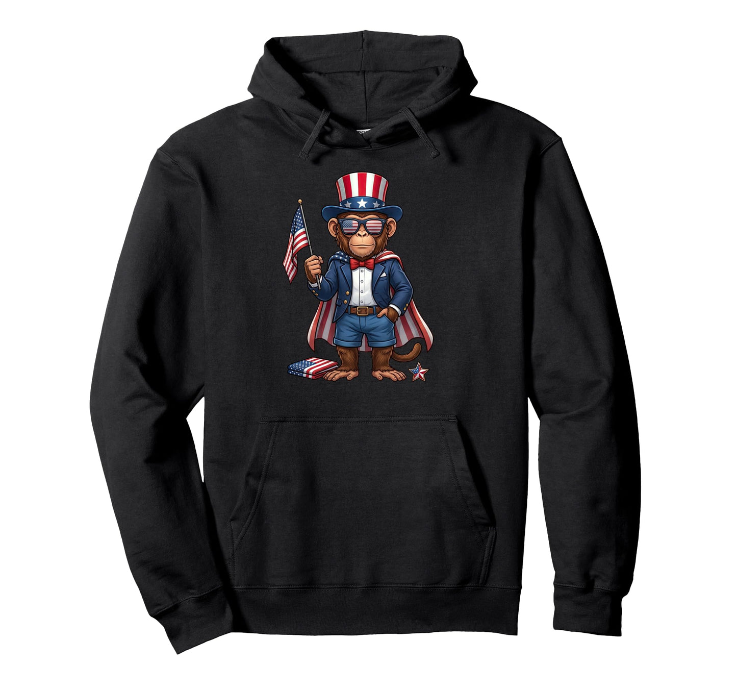 Funny Monkey American Usa Flag Memorial Hoodie - Novelty Apparel Unisex - T-Shirt, Sweatshirt, Hoodie