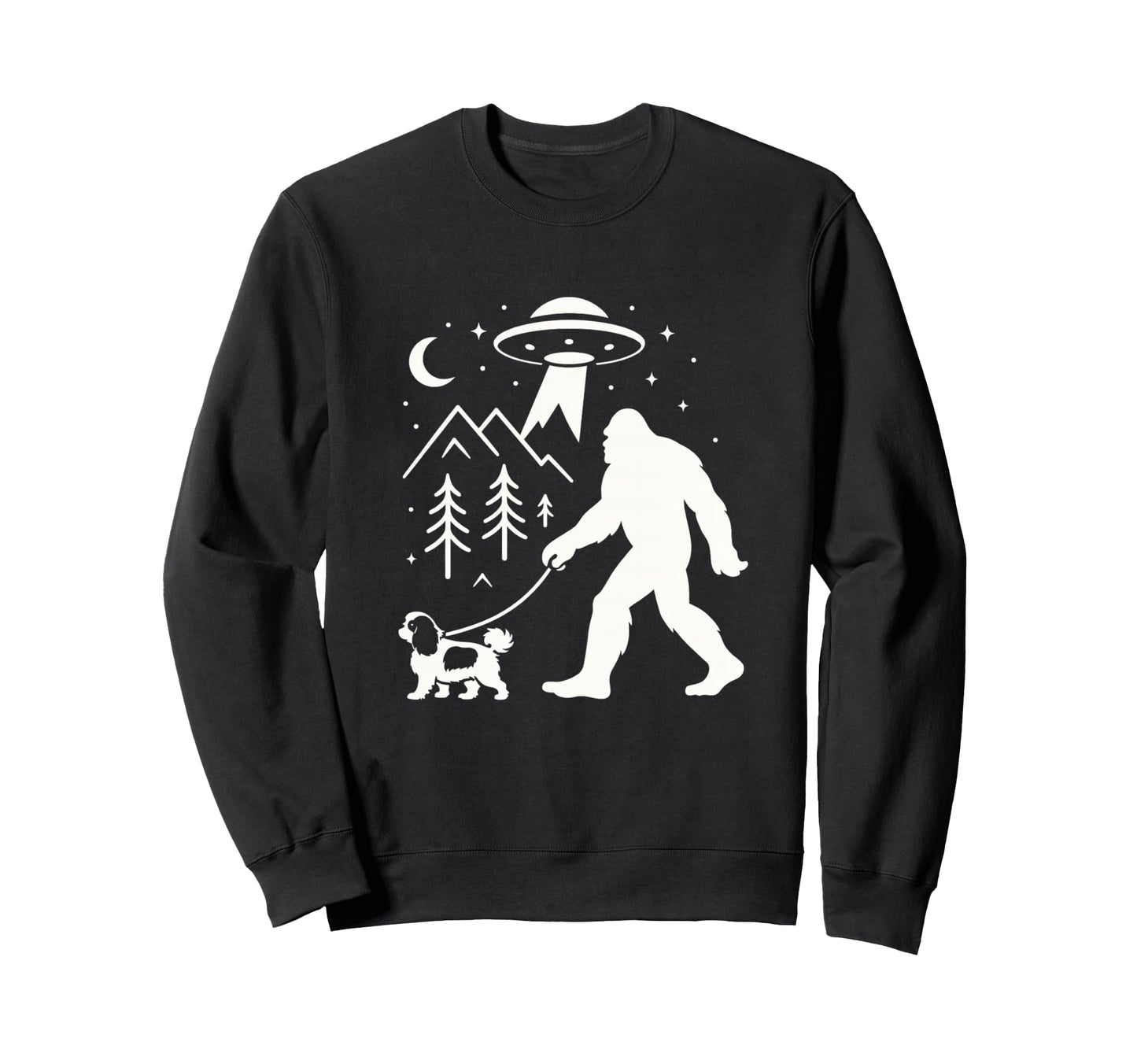 Bigfoot Walking Spaniel Ufo Funny Sweatshirt - Graphic Print for Adults - T-Shirt, Sweatshirt, Hoodie