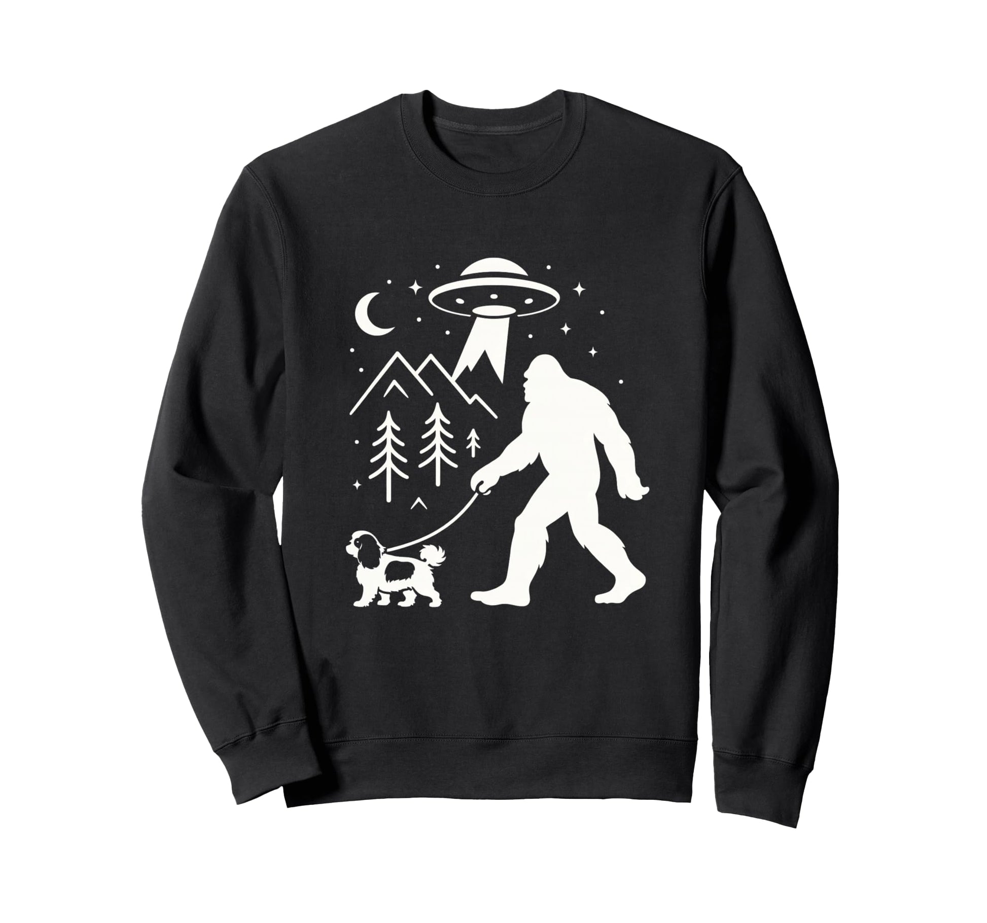 Bigfoot Walking Spaniel Ufo Funny Sweatshirt - Graphic Print for Adults - T-Shirt, Sweatshirt, Hoodie