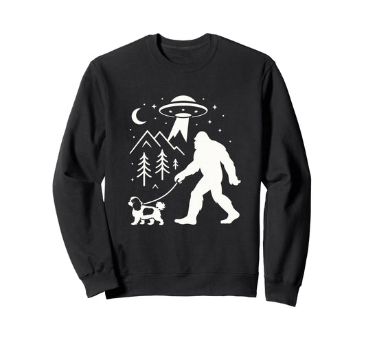 Bigfoot Walking Spaniel Ufo Funny Sweatshirt - Graphic Print for Adults - T-Shirt, Sweatshirt, Hoodie