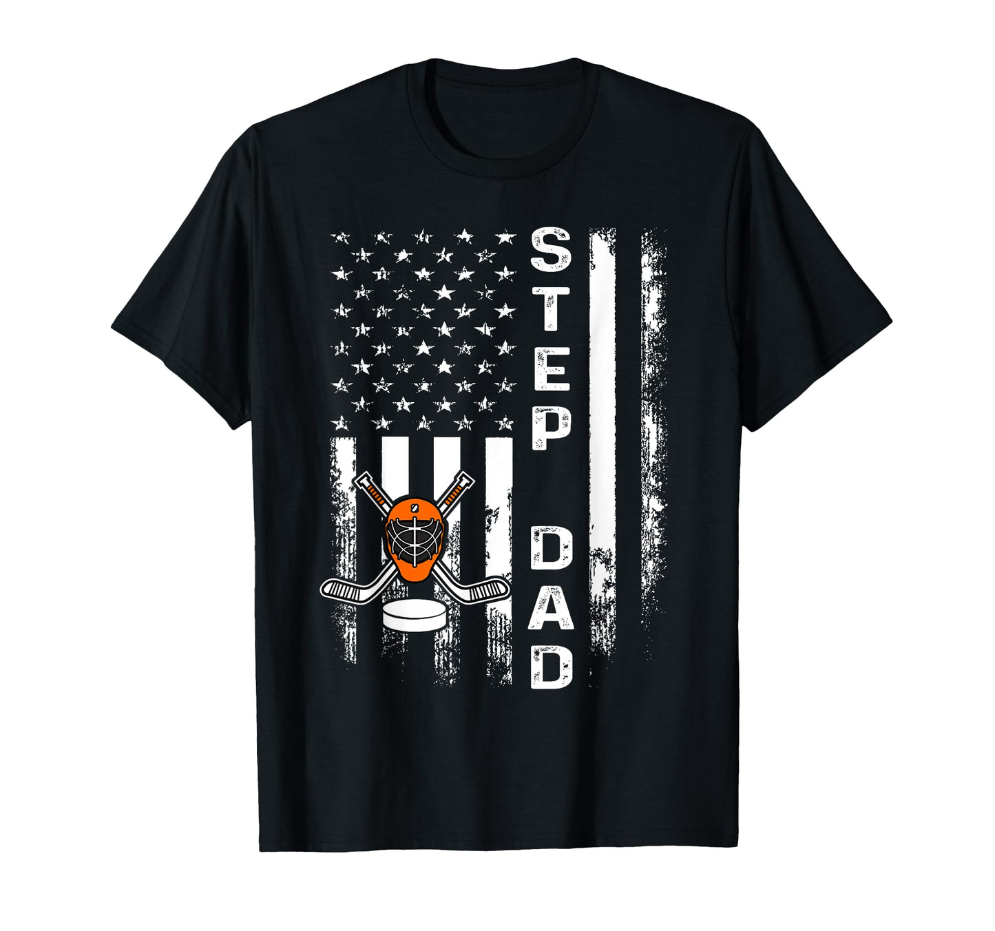 Ice Hockey Step Dad America Flag T-Shirt - Minimalist Print for Adults - T-Shirt, Sweatshirt, Hoodie