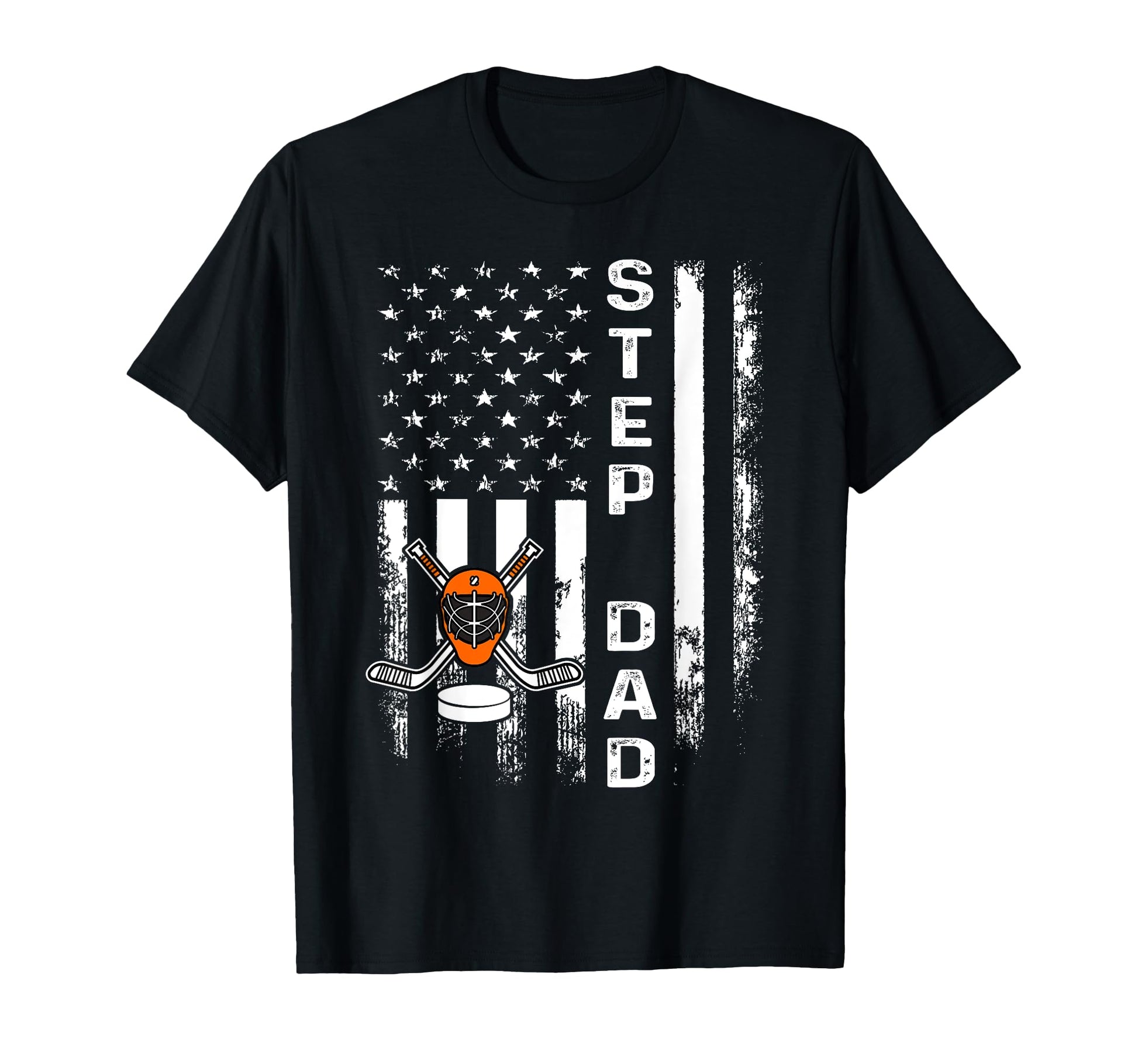Ice Hockey Step Dad America Flag T-Shirt - Minimalist Print for Adults - T-Shirt, Sweatshirt, Hoodie
