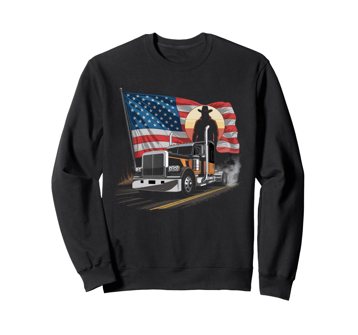 American Flag Trucker Dad Big Rig Sweatshirt - Trendy Graphic Men Women - T-Shirt, Sweatshirt, Hoodie