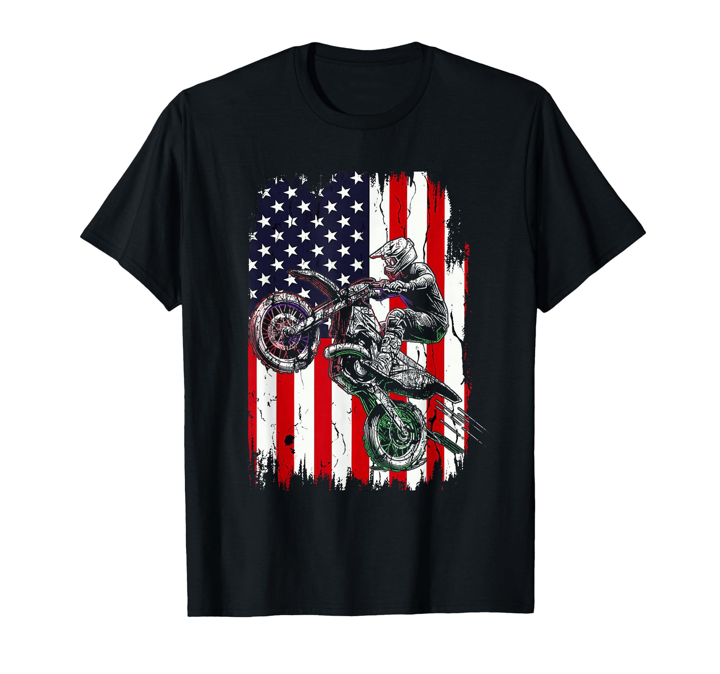 Dirt Bike American Flag Motocross T-Shirt - Custom Art Print Men Women - T-Shirt, Sweatshirt, Hoodie