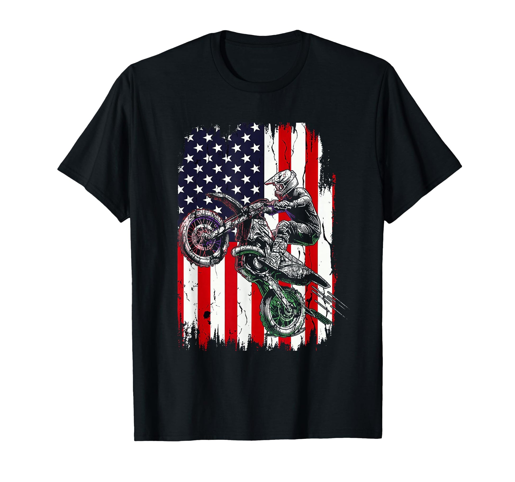 Dirt Bike American Flag Motocross T-Shirt - Custom Art Print Men Women - T-Shirt, Sweatshirt, Hoodie