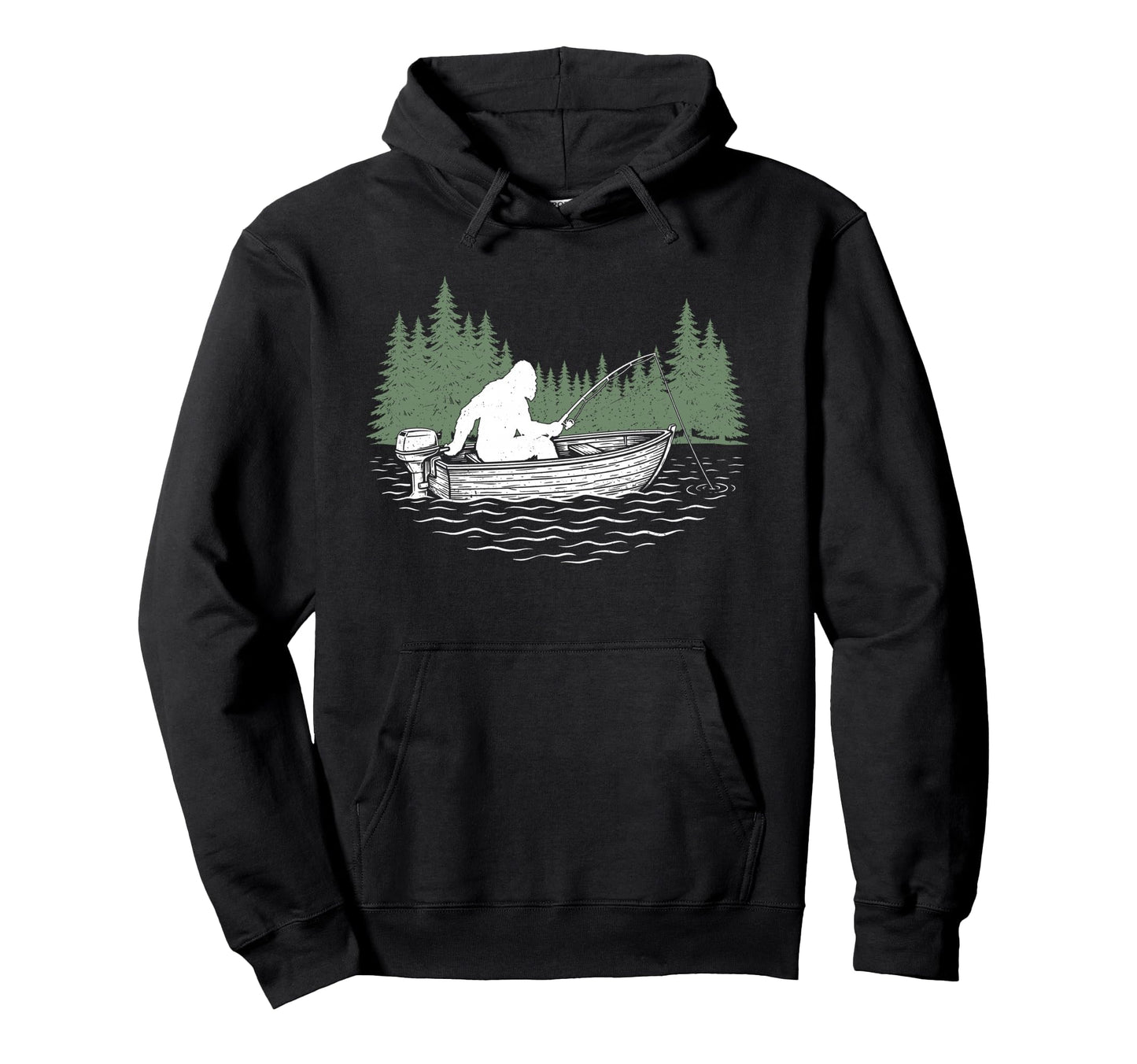 Bigfoot Sasquatch Fishing Dad Camping Hoodie - Minimalist Print Unisex - T-Shirt, Sweatshirt, Hoodie