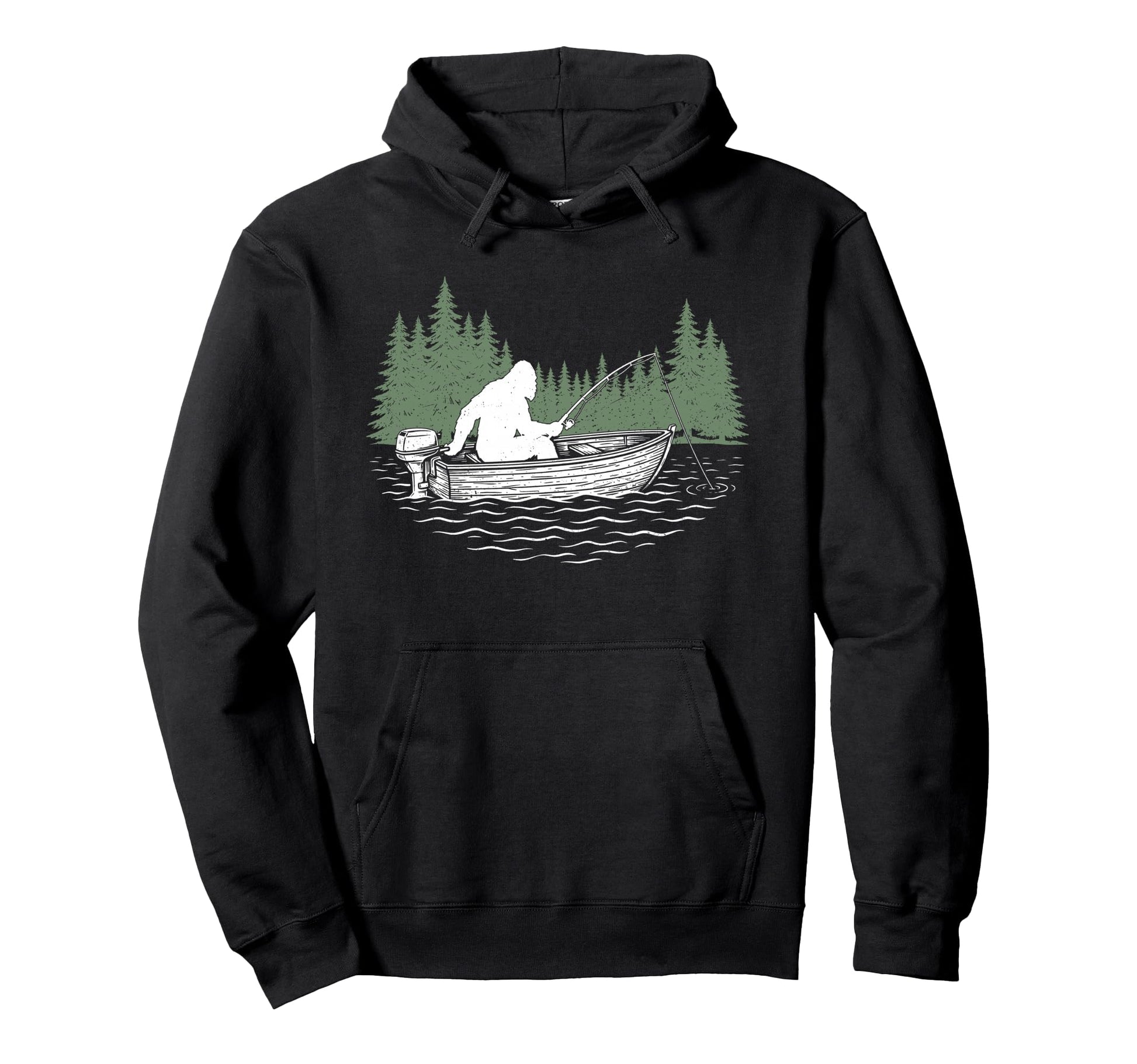 Bigfoot Sasquatch Fishing Dad Camping Hoodie - Minimalist Print Unisex - T-Shirt, Sweatshirt, Hoodie