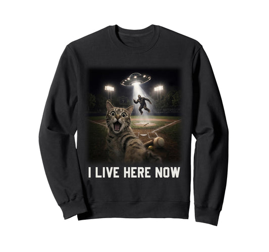 Cat Selfie Ufo Bigfoot Ballfield Sweatshirt - Custom Art Print Men Women - T-Shirt, Sweatshirt, Hoodie