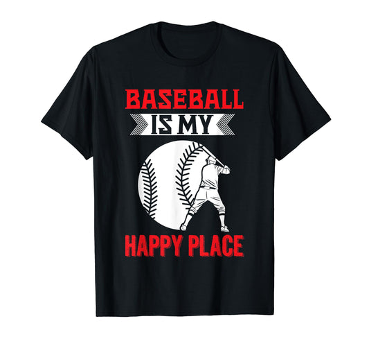 Baseball Is My Happy Place Baseball T-Shirt - Minimalist Print for Adults - T-Shirt, Sweatshirt, Hoodie