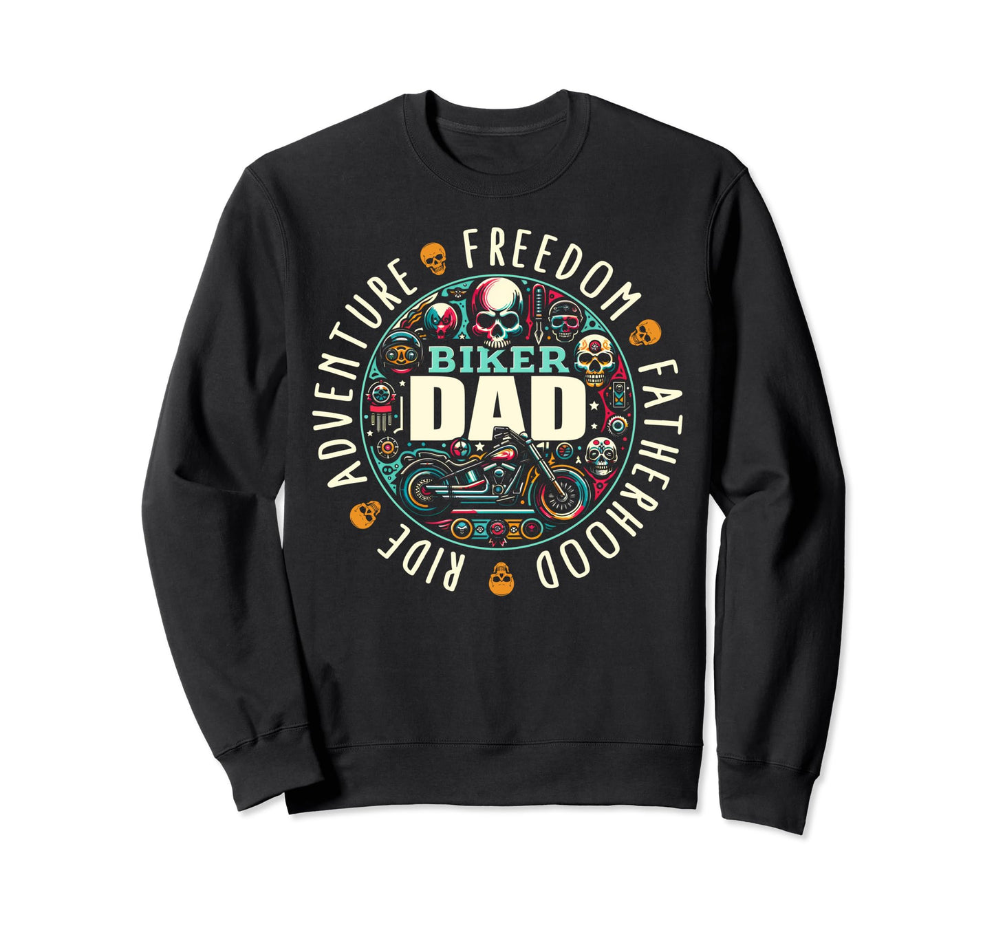 Fatherhood Biker Dad Skull Sweatshirt - Aesthetic Graphic Men Women - T-Shirt, Sweatshirt, Hoodie