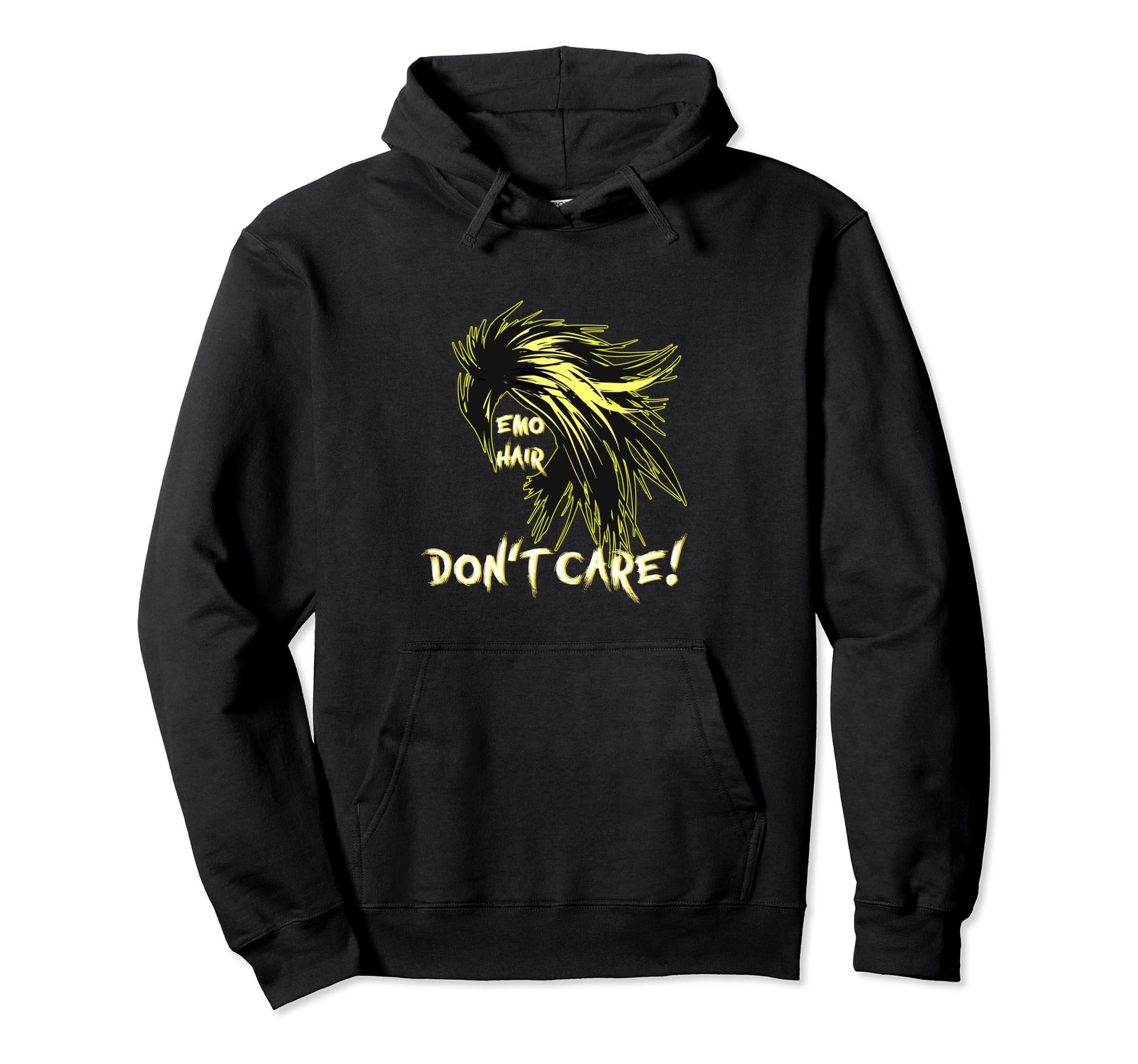 1990S 2000S Pop Emo Hair Dont Care Yellow Hoodie - Graphic Print Men Women - T-Shirt, Sweatshirt, Hoodie
