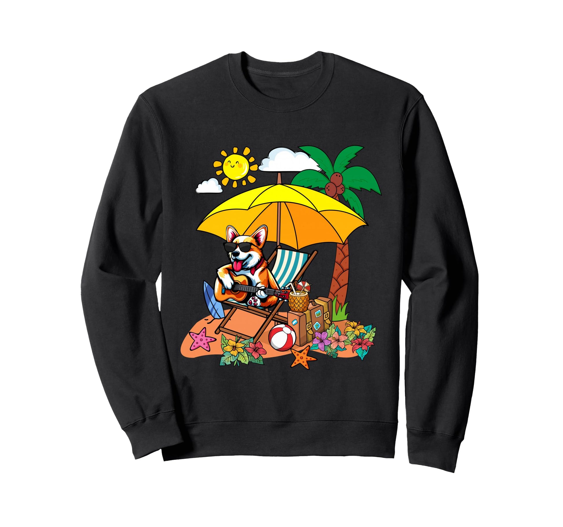 Corgi Playing Guitar Beach Sweatshirt - Fun Novelty Design Men Women - T-Shirt, Sweatshirt, Hoodie