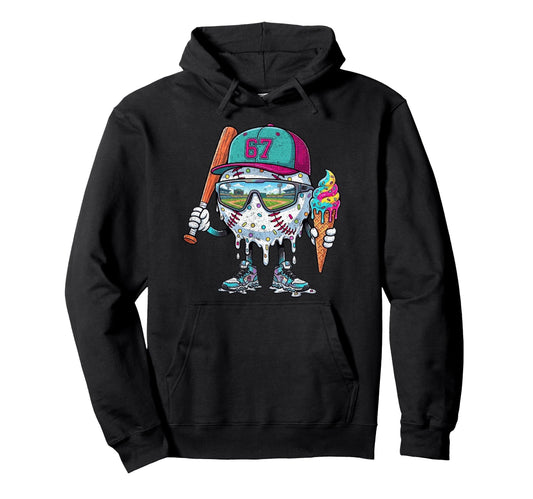 Baseball Drip Ice Cream 67 Gifts T-Shirt - Aesthetic Graphic Unisex - T-Shirt, Sweatshirt, Hoodie