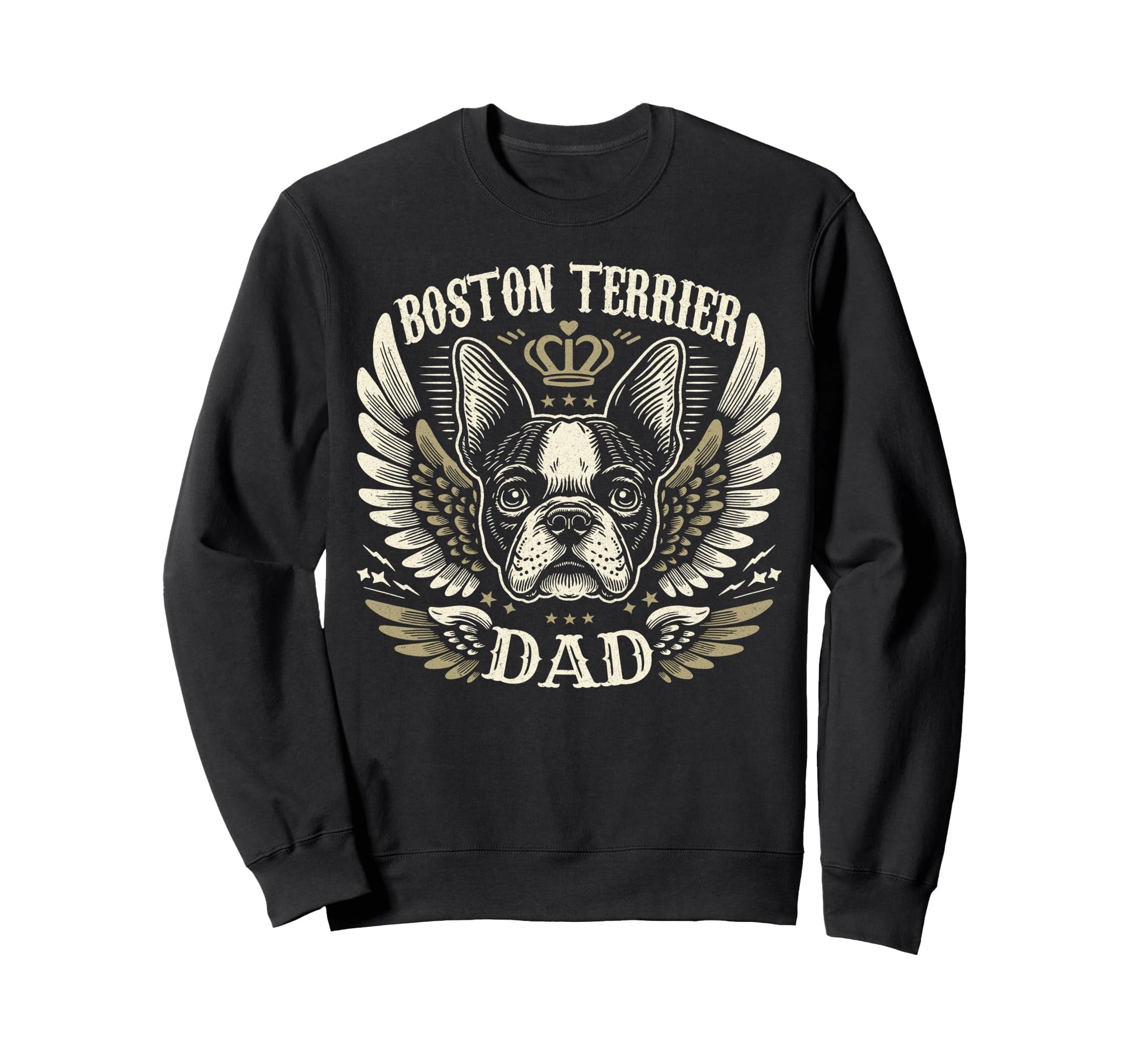 Boston Terrier Dad Biker Wings Sweatshirt - Casual Everyday Wear Unisex - T-Shirt, Sweatshirt, Hoodie
