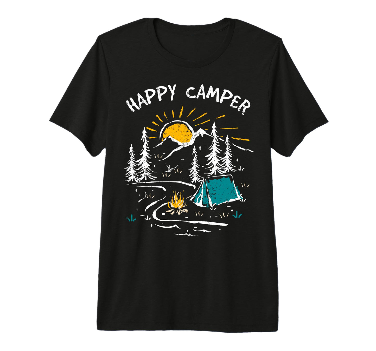 Happy Camper Mountain Hiking T-Shirt - Aesthetic Graphic for Adults - T-Shirt, Sweatshirt, Hoodie