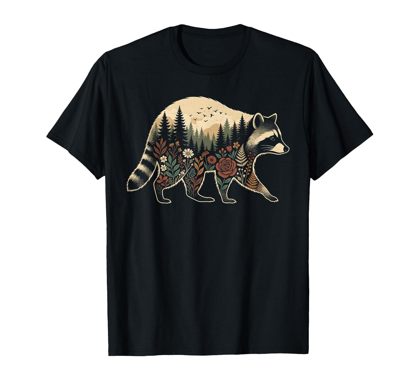 Boho Raccoon Plants Forest Nature T-Shirt - Unique Graphic Unisex - T-Shirt, Sweatshirt, Hoodie