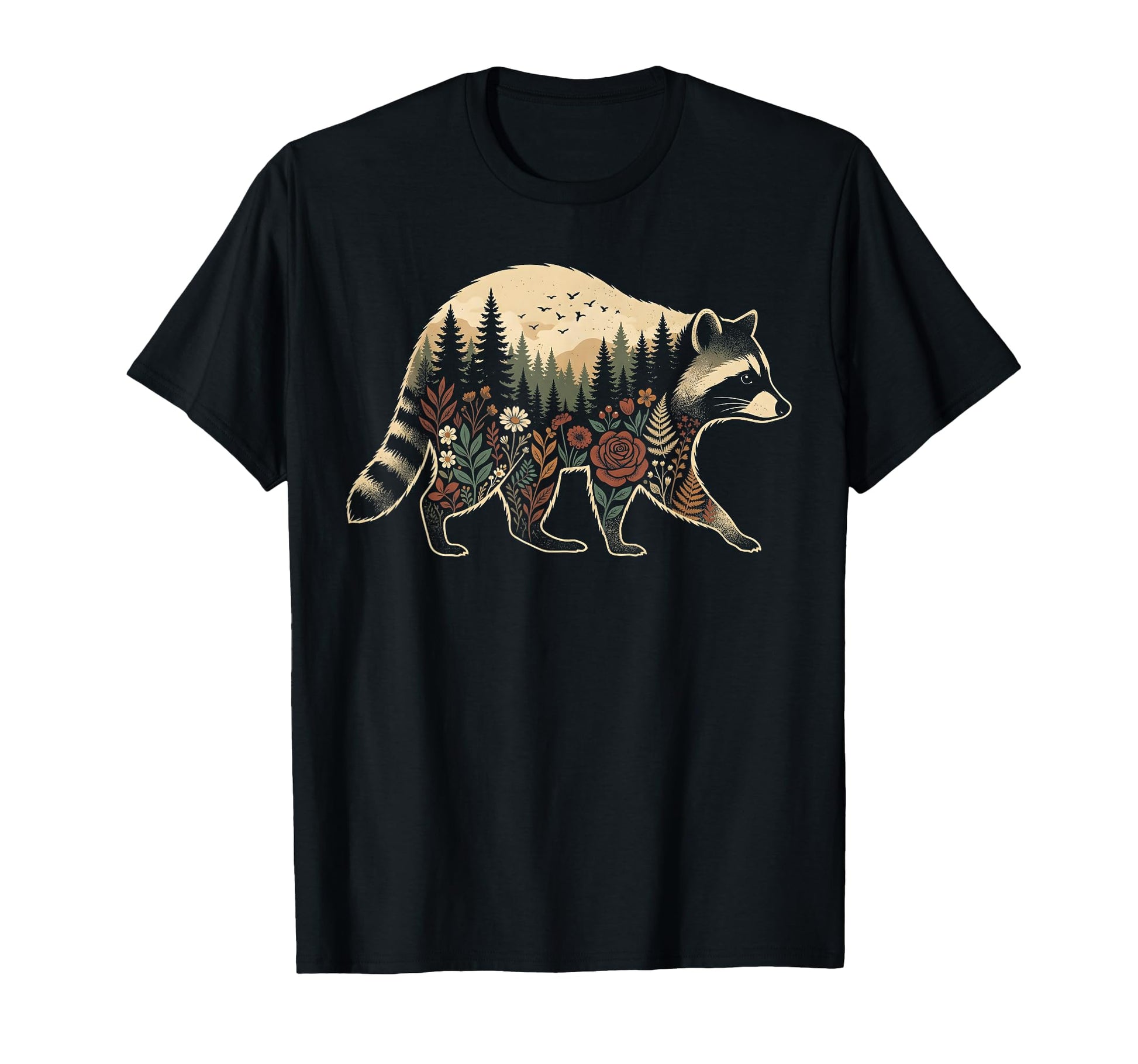 Boho Raccoon Plants Forest Nature T-Shirt - Unique Graphic Unisex - T-Shirt, Sweatshirt, Hoodie