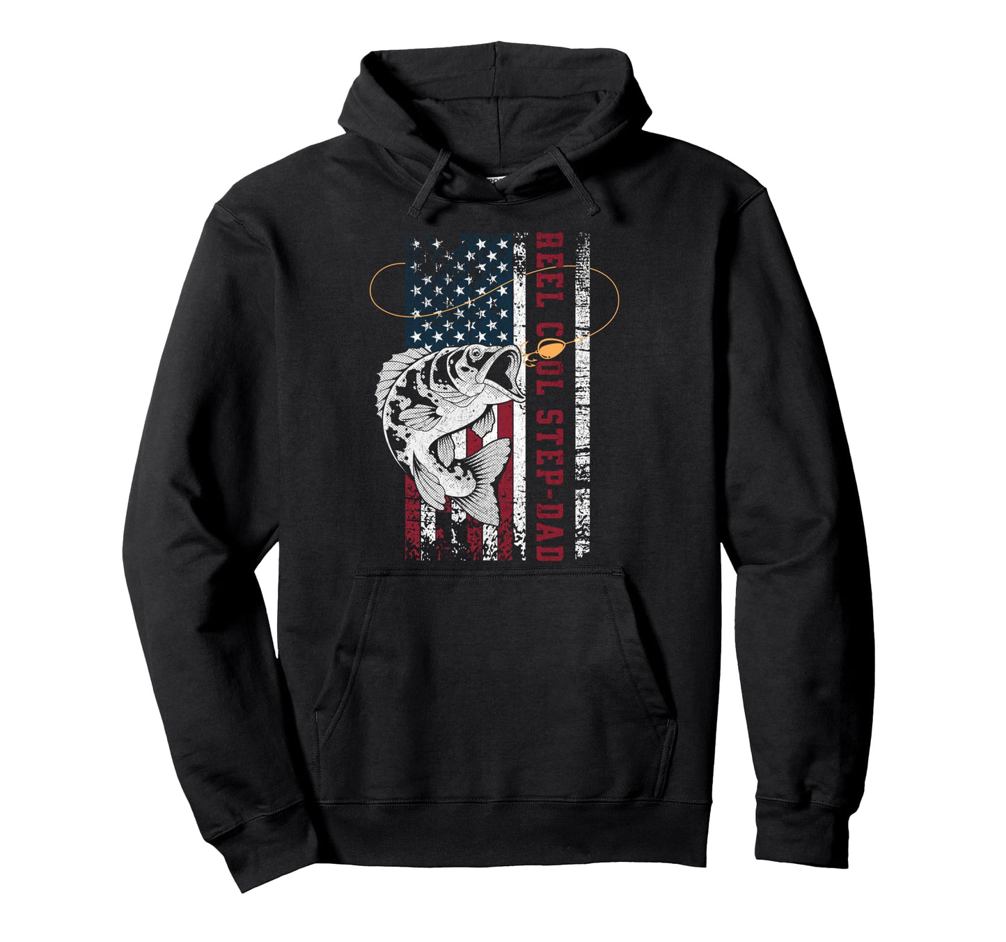 Reel Step Dad Fishing Usa Flag Hoodie - Aesthetic Graphic Men Women - T-Shirt, Sweatshirt, Hoodie