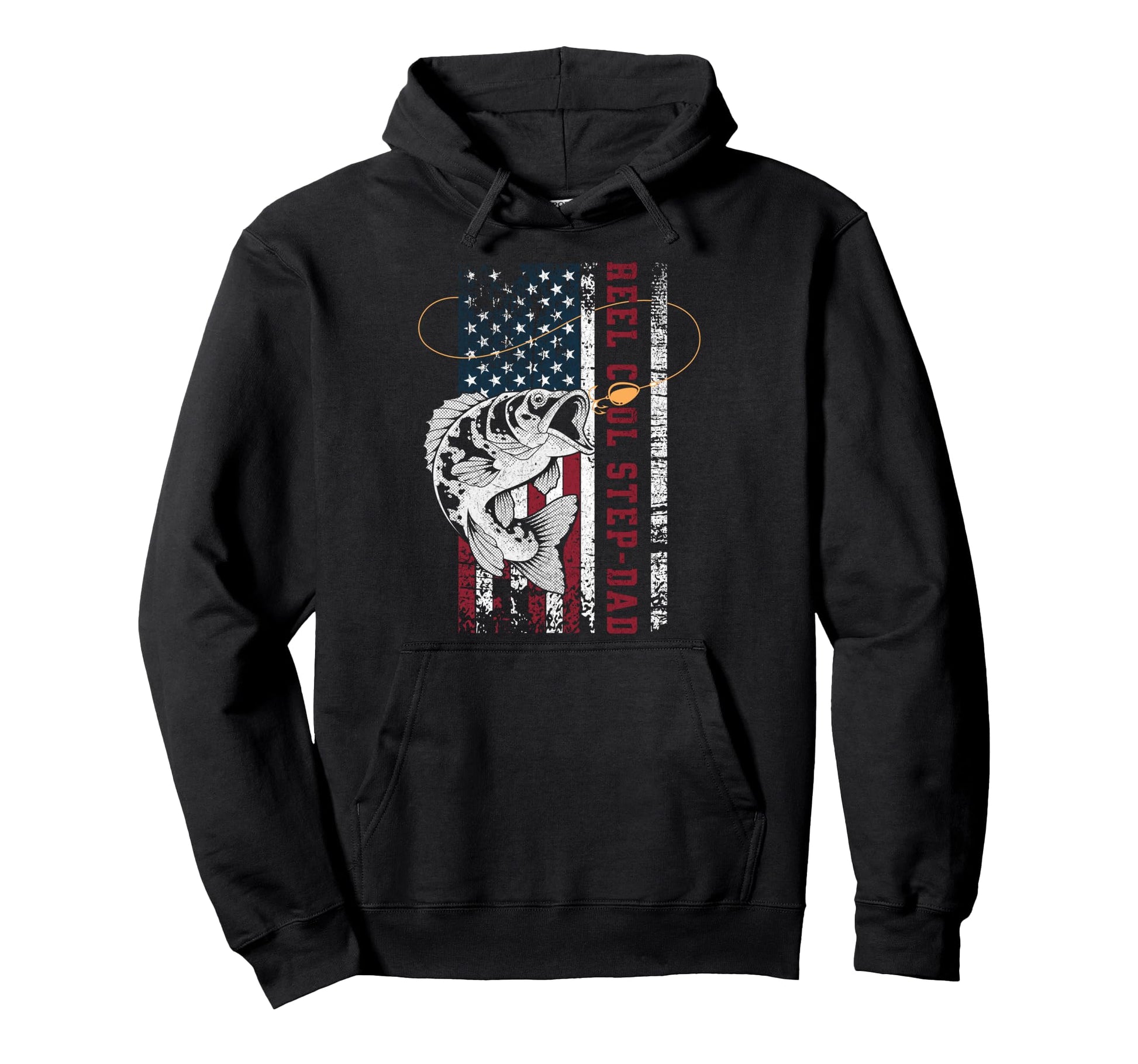 Reel Step Dad Fishing Usa Flag Hoodie - Aesthetic Graphic Men Women - T-Shirt, Sweatshirt, Hoodie