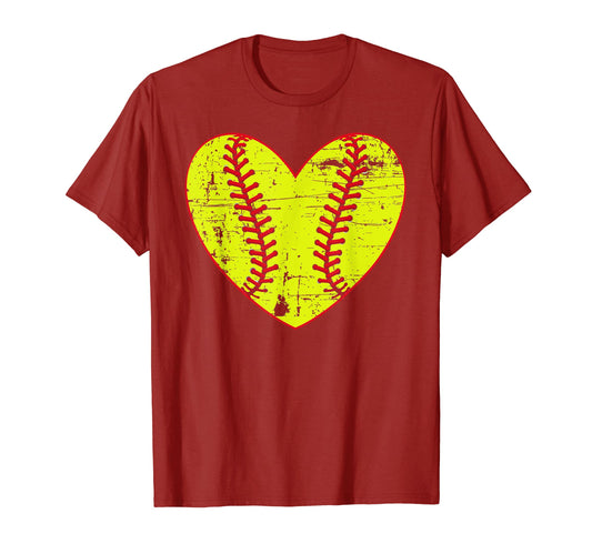 Baseball Distressed Heart Softball Mom T-Shirt - Custom Art Print Unisex - T-Shirt, Sweatshirt, Hoodie