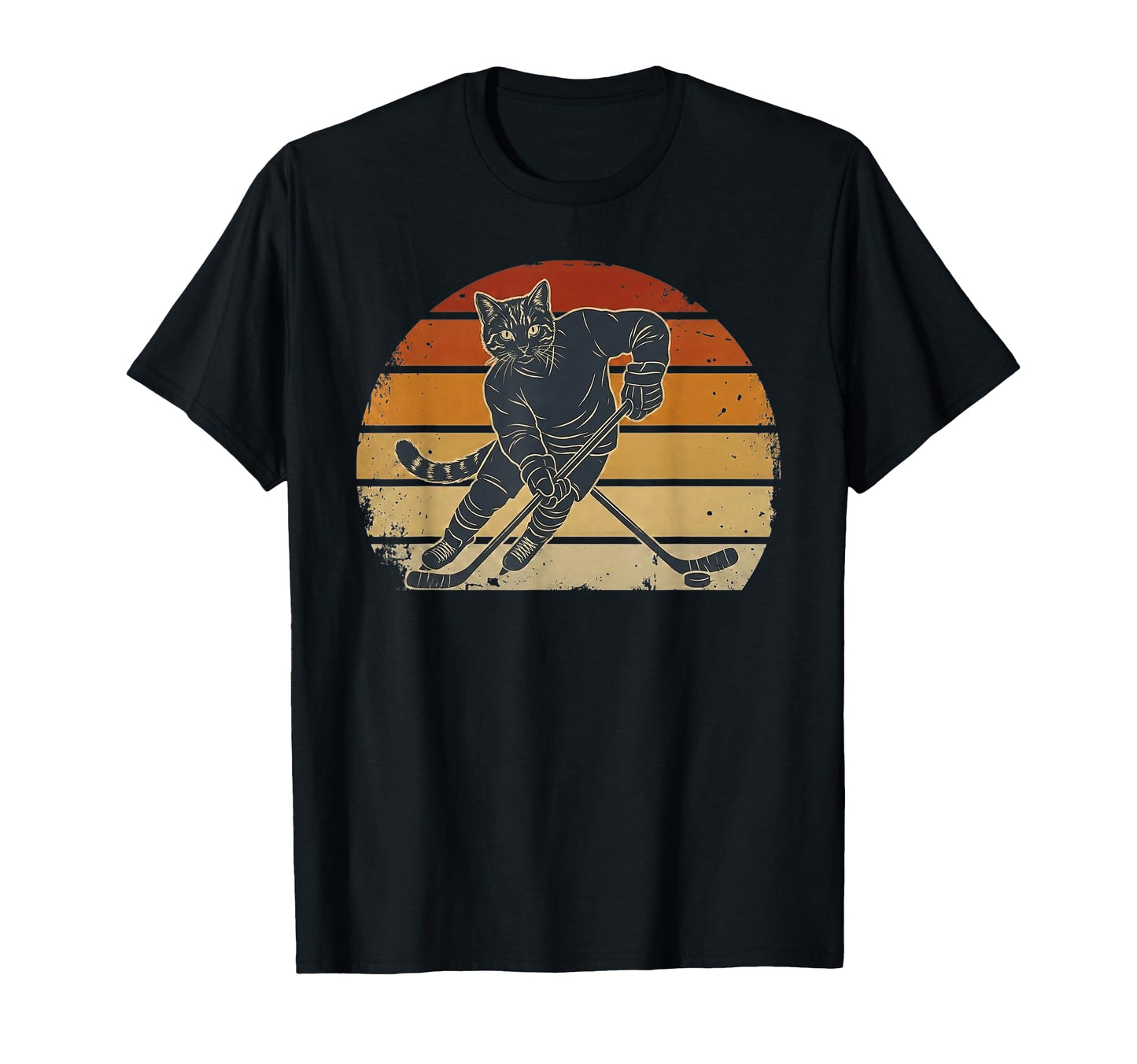 Cat Playing Hockey Funny Kitten T-Shirt - Fun Novelty Design for Adults - T-Shirt, Sweatshirt, Hoodie