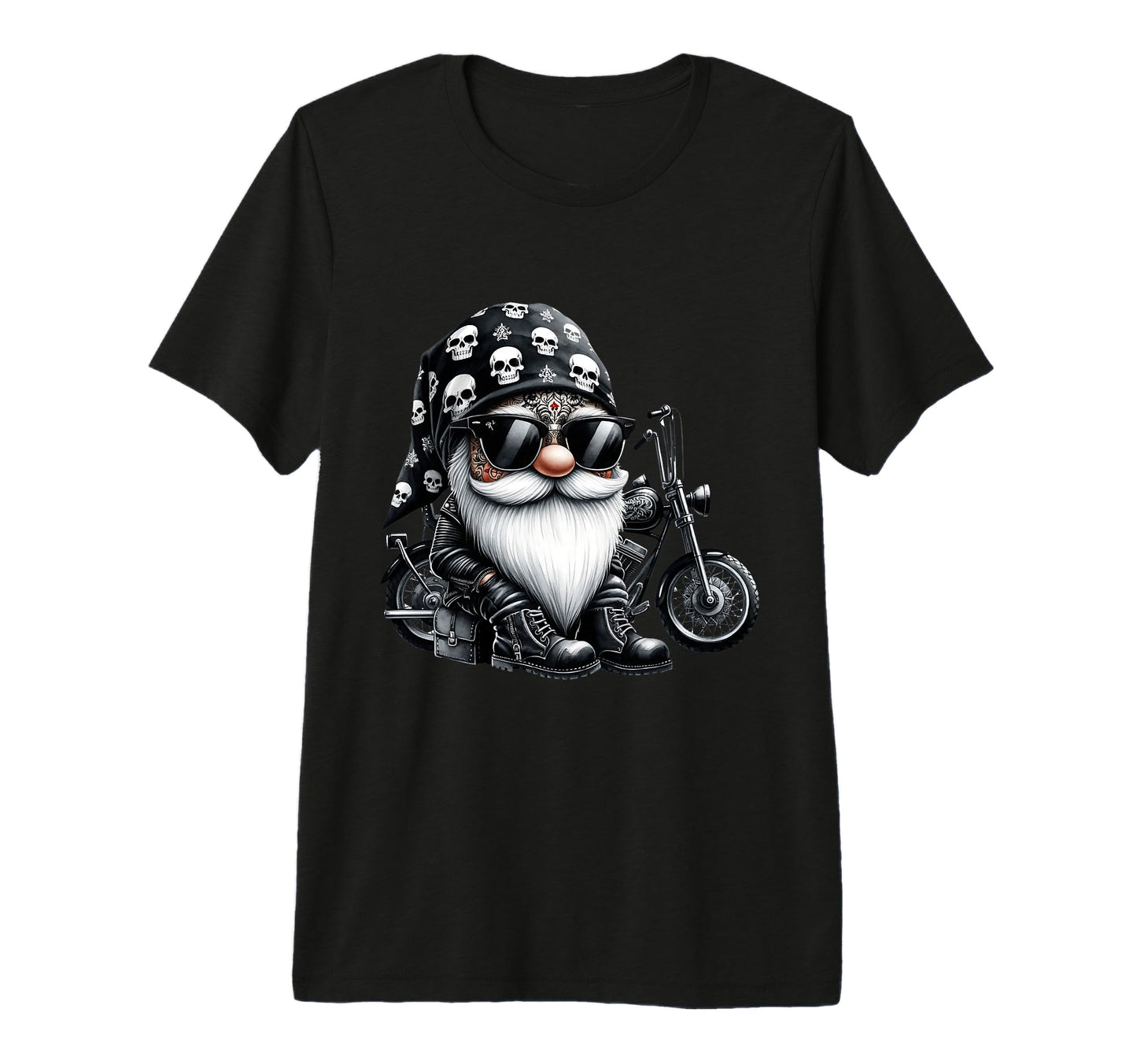 Biker Dad Gnome Black Skull Bandanas T-Shirt - Graphic Print Men Women - T-Shirt, Sweatshirt, Hoodie