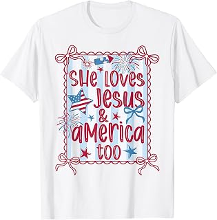 She Loves Jesus and America Too 4th of July Girls Women Mom T-Shirt Unisex T-shirt, Sweatshirt, Hoodie, Long Sleeve Tee - T-Shirt, Sweatshirt, Hoodie
