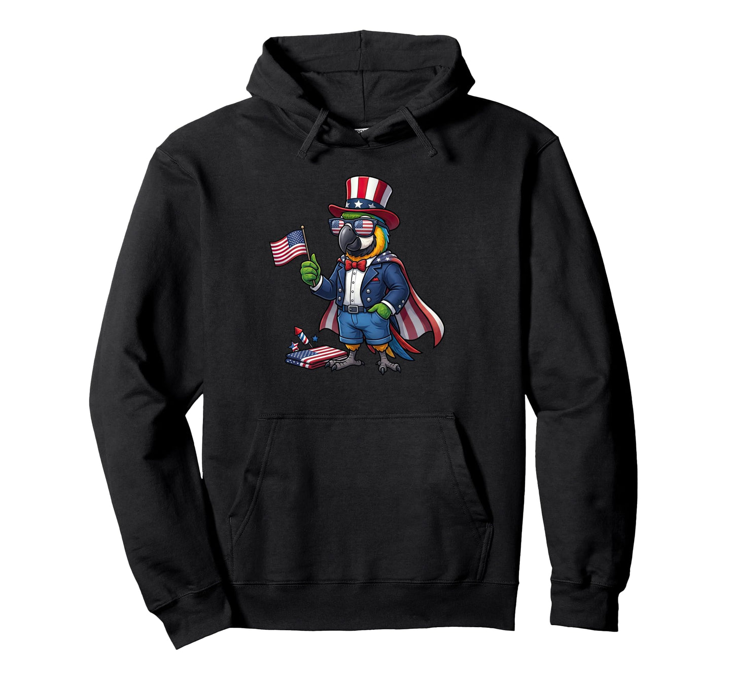 Funny Parrot American Usa Flag Hoodie - Casual Everyday Wear for Adults - T-Shirt, Sweatshirt, Hoodie