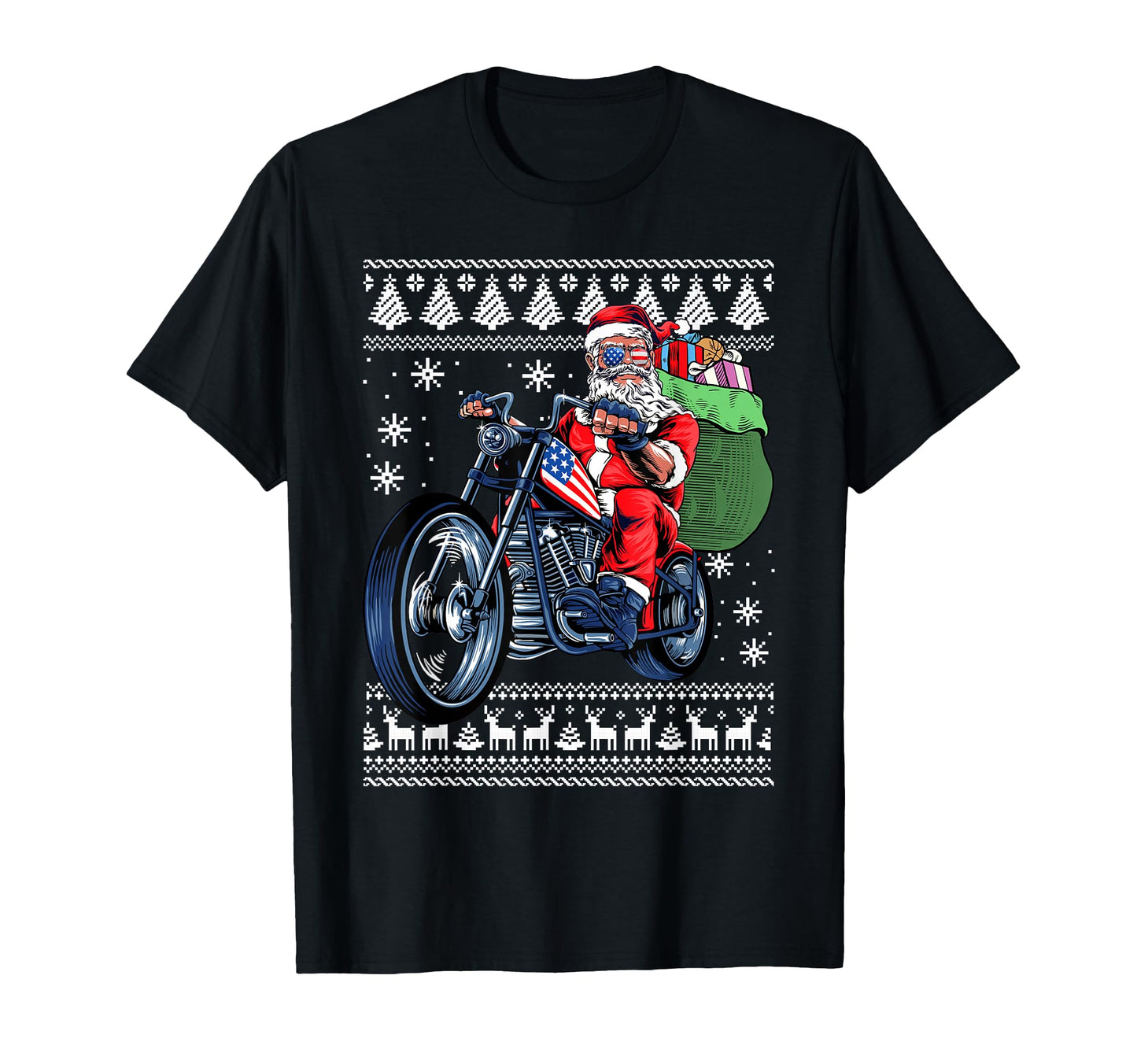 Santa Claus Motorcycle Tree Ugly T-Shirt - Streetwear Style for Adults - T-Shirt, Sweatshirt, Hoodie