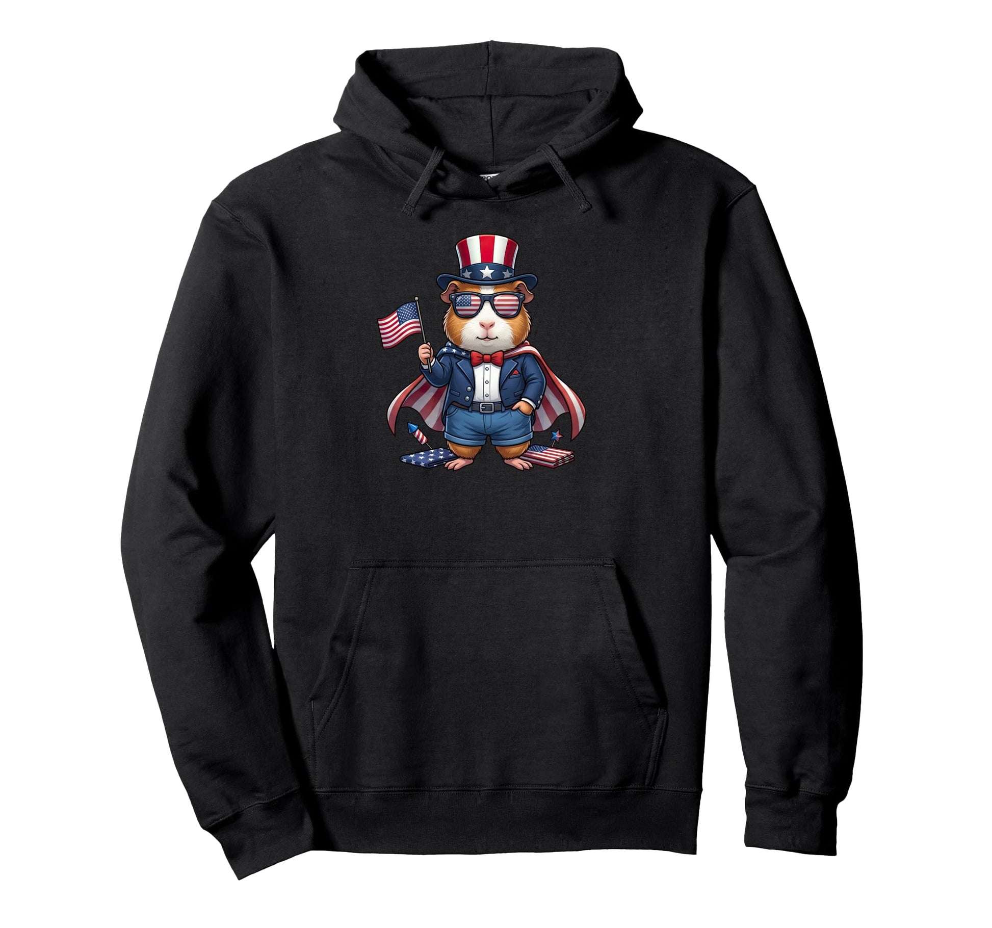 Funny Guinea Pig American Usa Flag Hoodie - Unique Graphic for Adults - T-Shirt, Sweatshirt, Hoodie