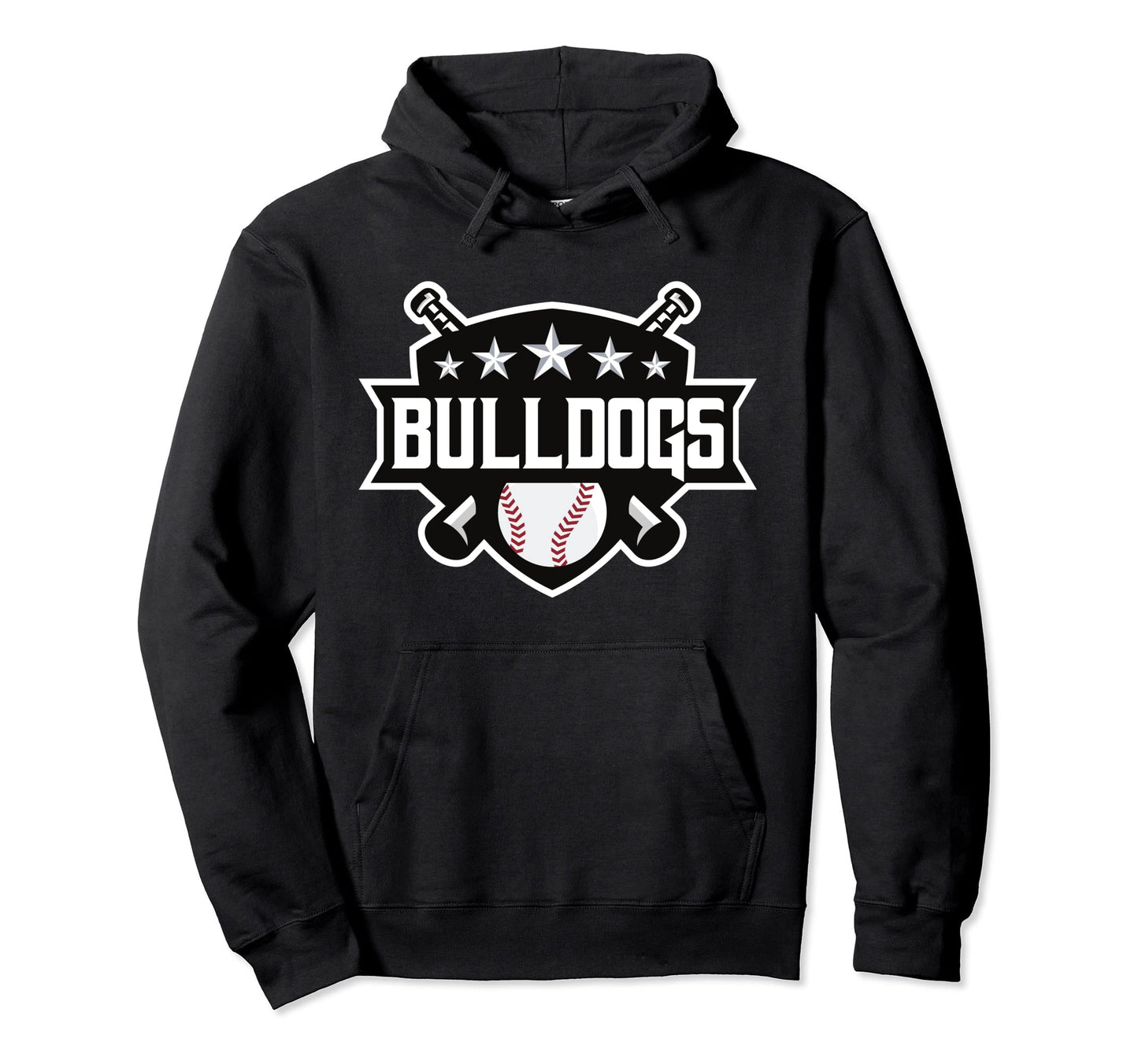 Bulldogs Black Baseball Game Day Stars Hoodie - Custom Art Print Unisex - T-Shirt, Sweatshirt, Hoodie