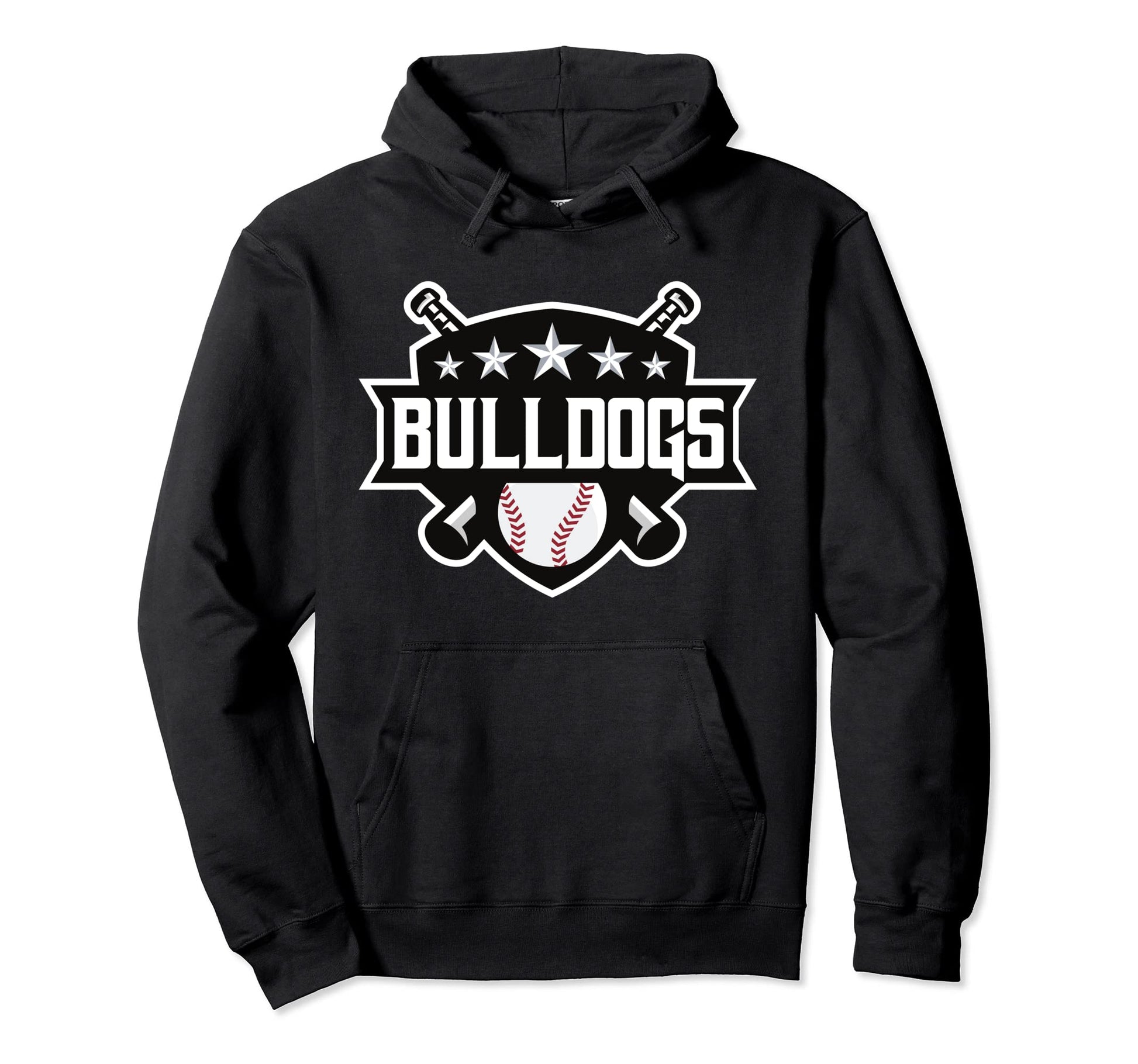 Bulldogs Black Baseball Game Day Stars Hoodie - Custom Art Print Unisex - T-Shirt, Sweatshirt, Hoodie