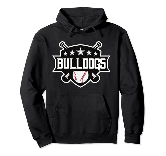 Bulldogs Black Baseball Game Day Stars Hoodie - Custom Art Print Unisex - T-Shirt, Sweatshirt, Hoodie