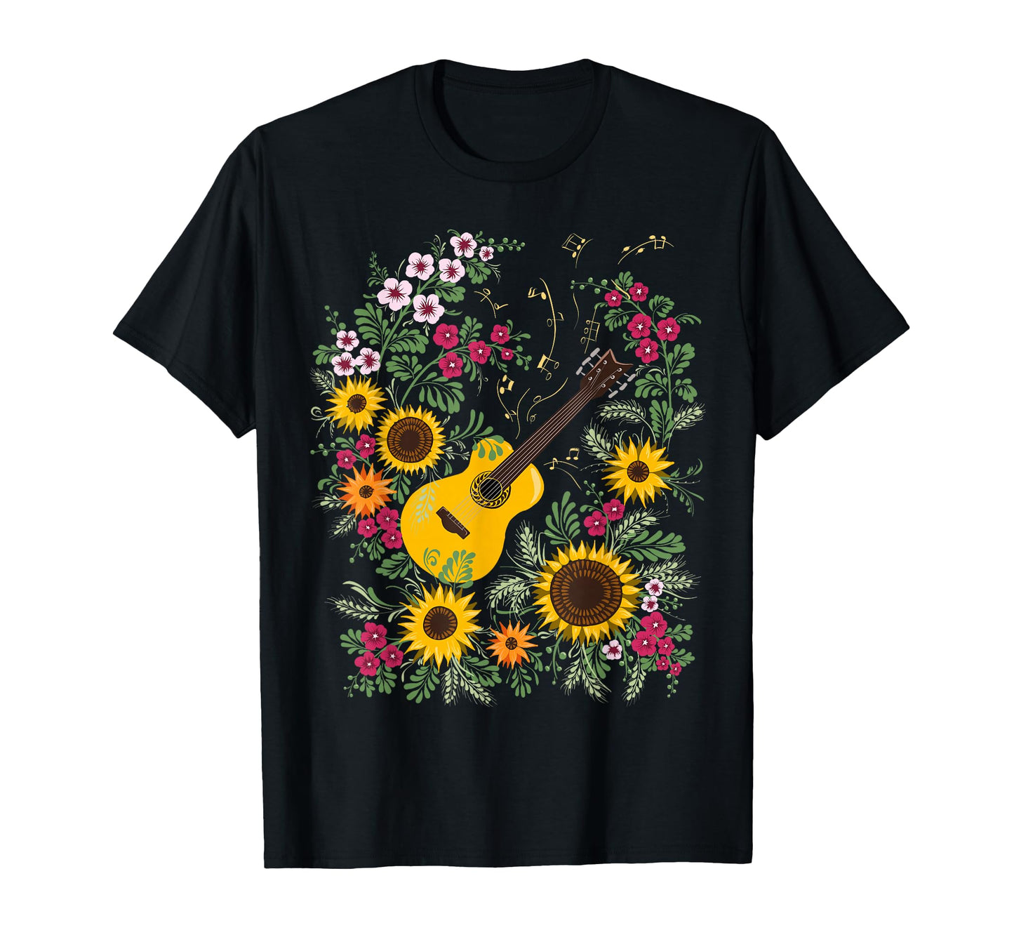 Acoustic Guitar Music Sunflowers T-Shirt - Novelty Apparel for Adults - T-Shirt, Sweatshirt, Hoodie