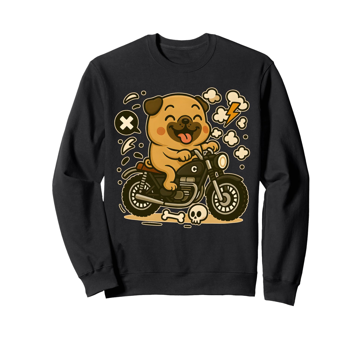 Kawaii Pug Riding Bike Puppy Sweatshirt - Aesthetic Graphic Men Women - T-Shirt, Sweatshirt, Hoodie