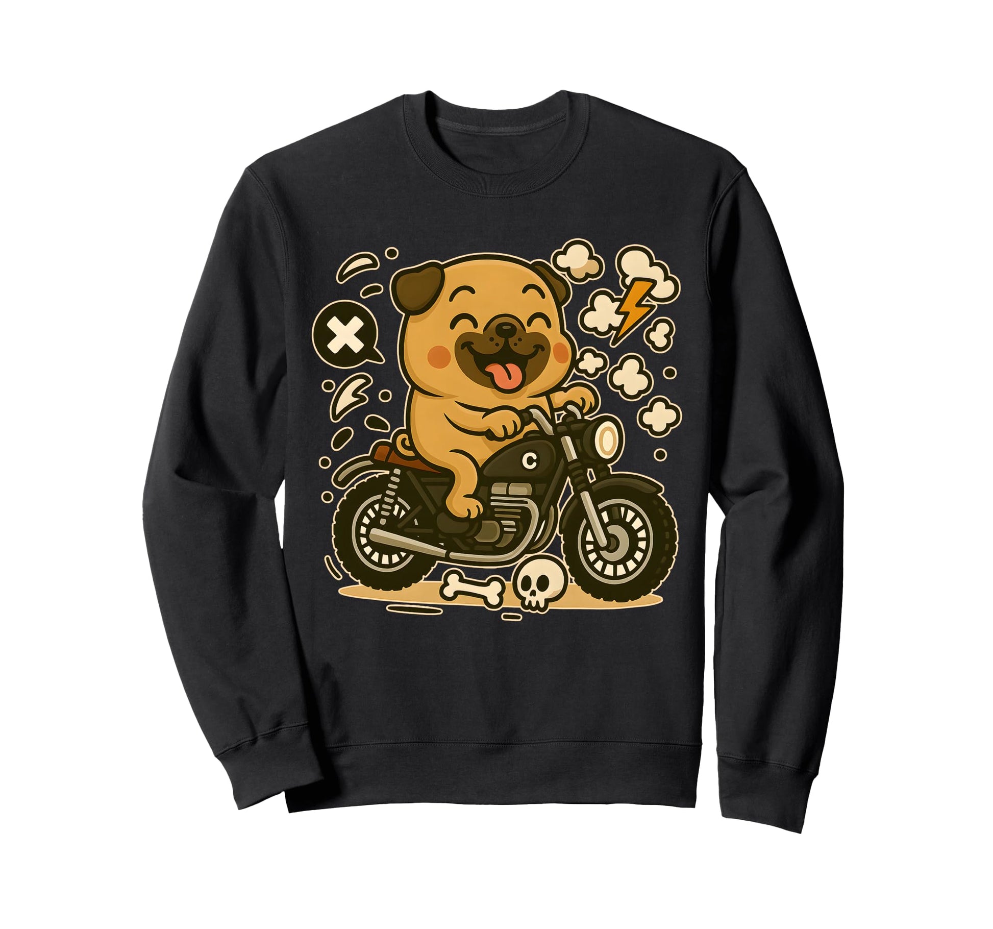 Kawaii Pug Riding Bike Puppy Sweatshirt - Aesthetic Graphic Men Women - T-Shirt, Sweatshirt, Hoodie