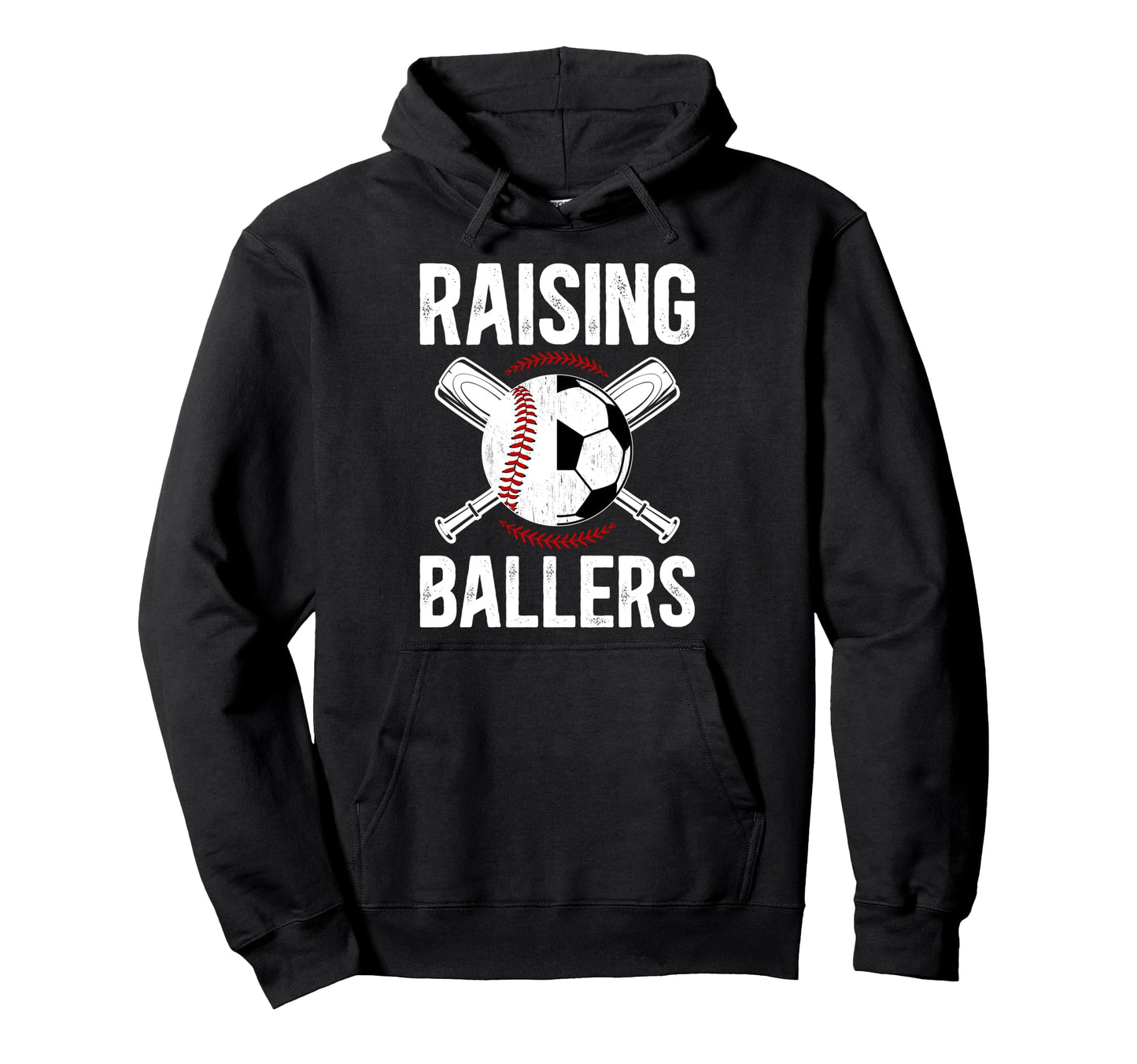 Raising Ballers Soccer Baseball Dad Hoodie - Fun Novelty Design Men Women - T-Shirt, Sweatshirt, Hoodie
