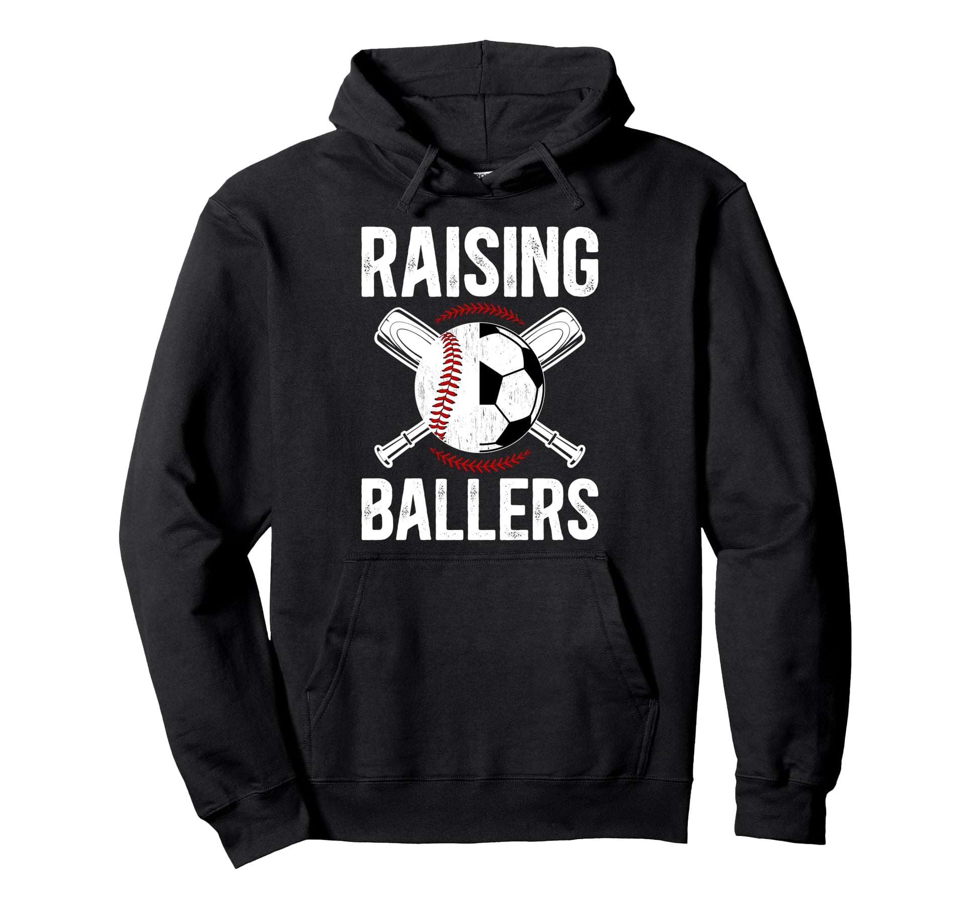 Raising Ballers Soccer Baseball Dad Hoodie - Fun Novelty Design Men Women - T-Shirt, Sweatshirt, Hoodie