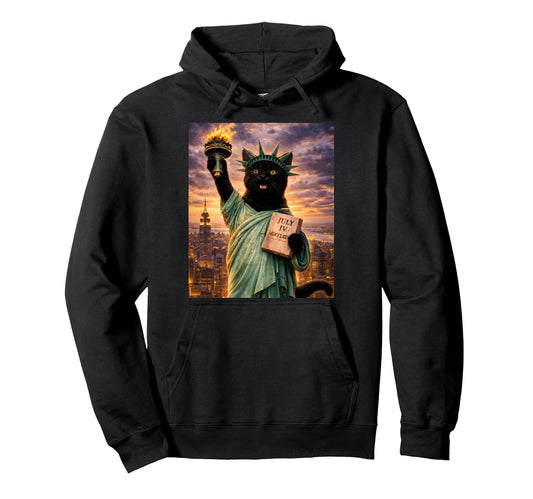 Cat Statue Liberty Funny Freedom Cat Hoodie - Novelty Apparel for Adults - T-Shirt, Sweatshirt, Hoodie