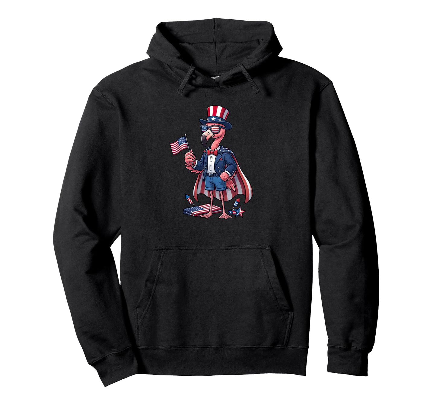 Funny Flamingo American Usa Flag Memorial Hoodie - Graphic Print Unisex - T-Shirt, Sweatshirt, Hoodie